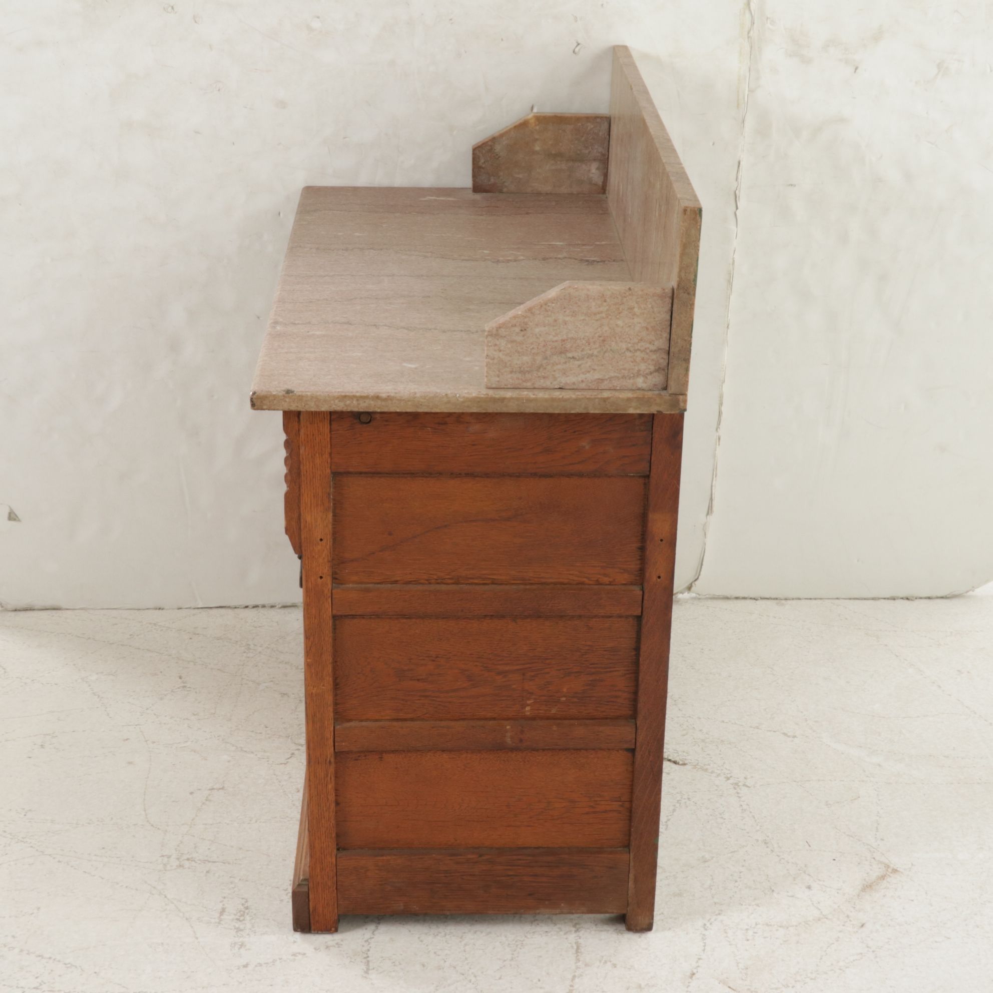 Victorian Marble-Top Oak Washstand, Early 20th Century