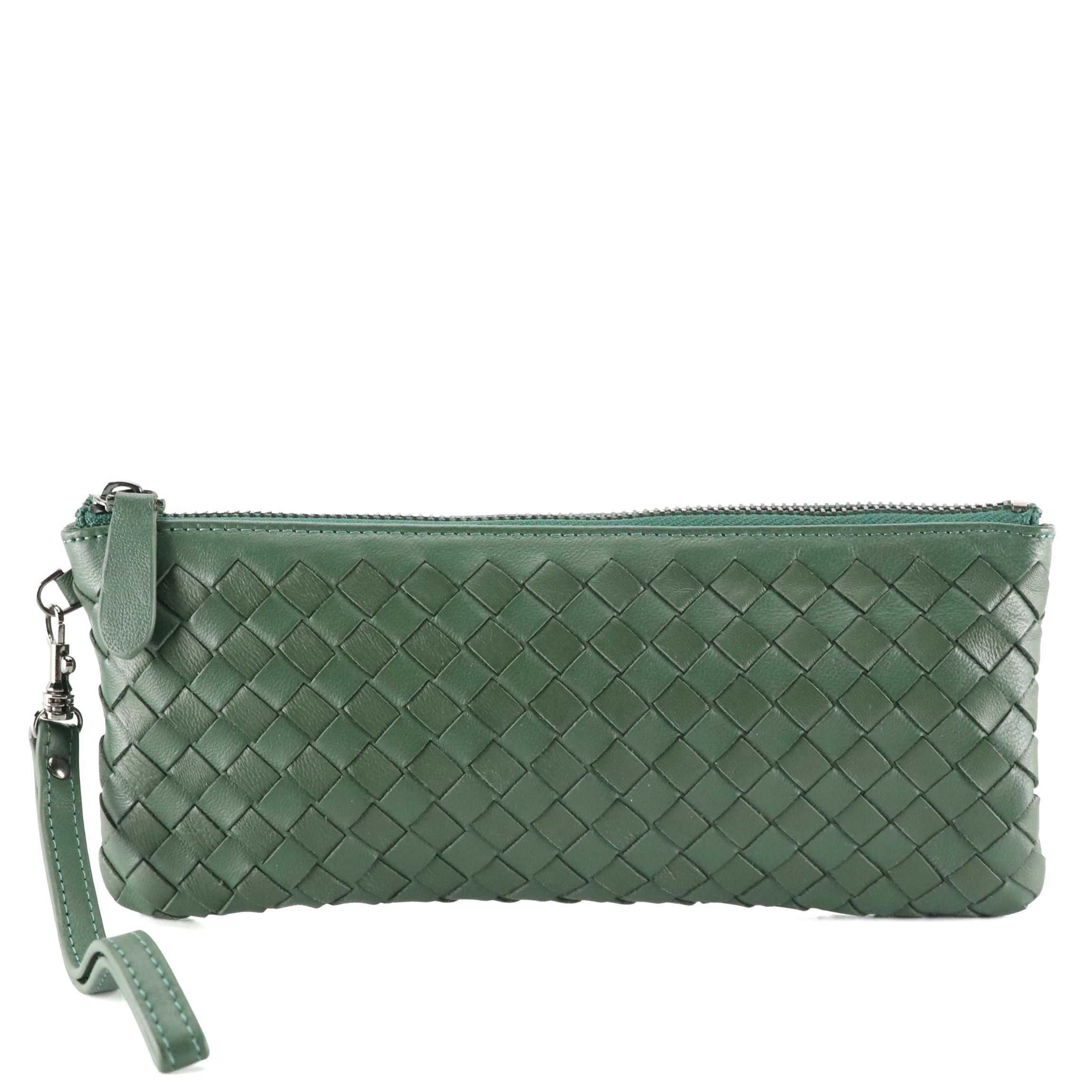 Cochni Woven Leather Zip Wallet/Wristlet Clutch