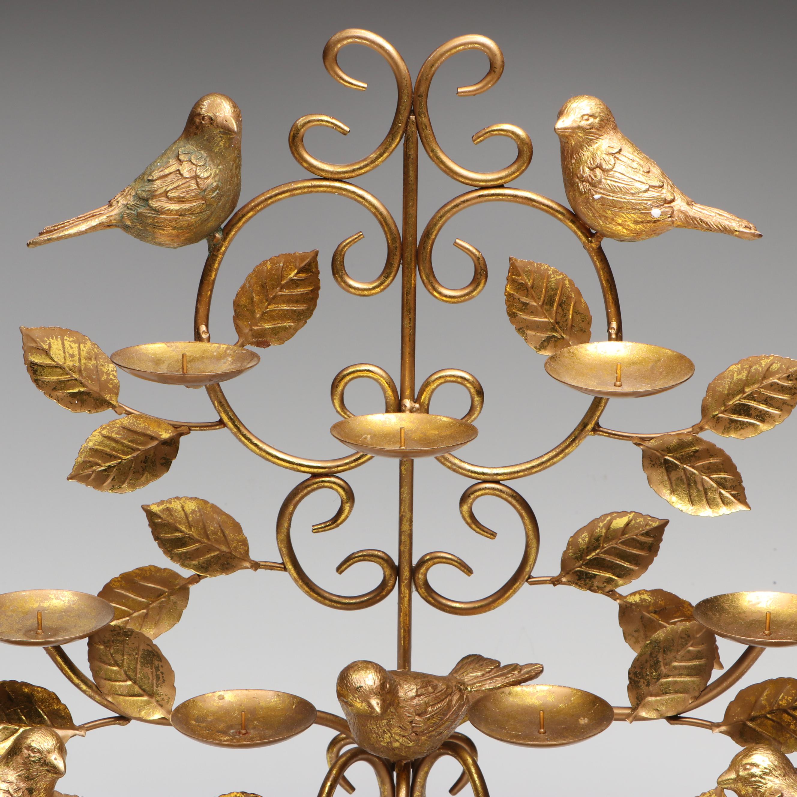 Gilt Metal Birds with Scrolling Foliage Candelabrum