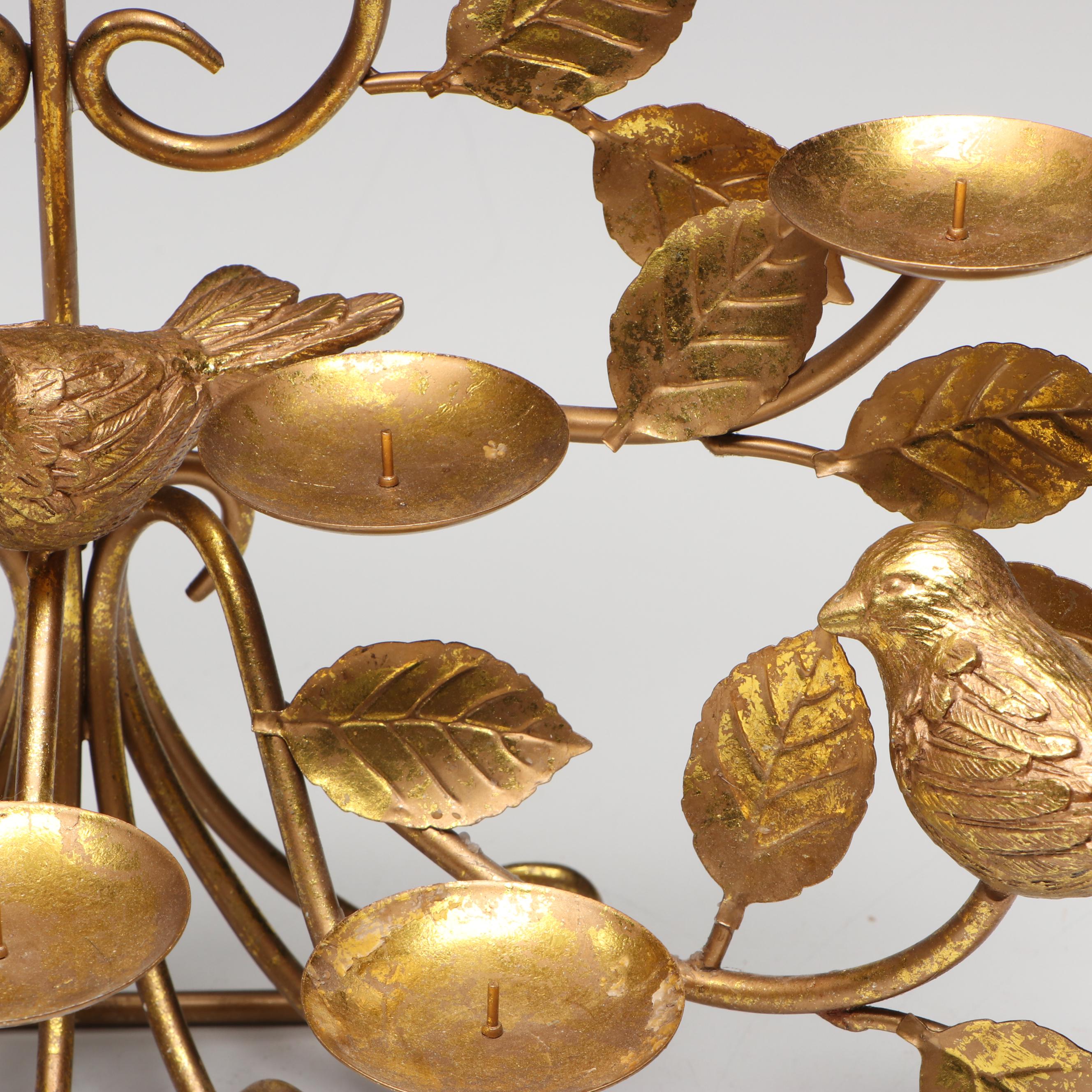 Gilt Metal Birds with Scrolling Foliage Candelabrum