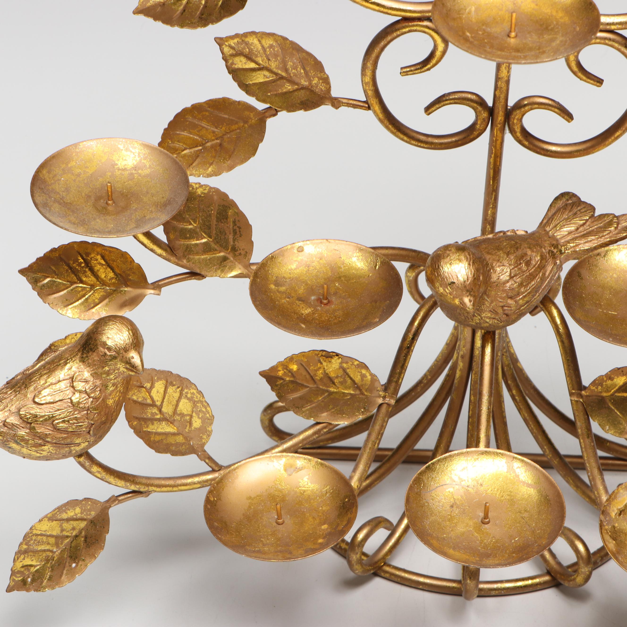 Gilt Metal Birds with Scrolling Foliage Candelabrum