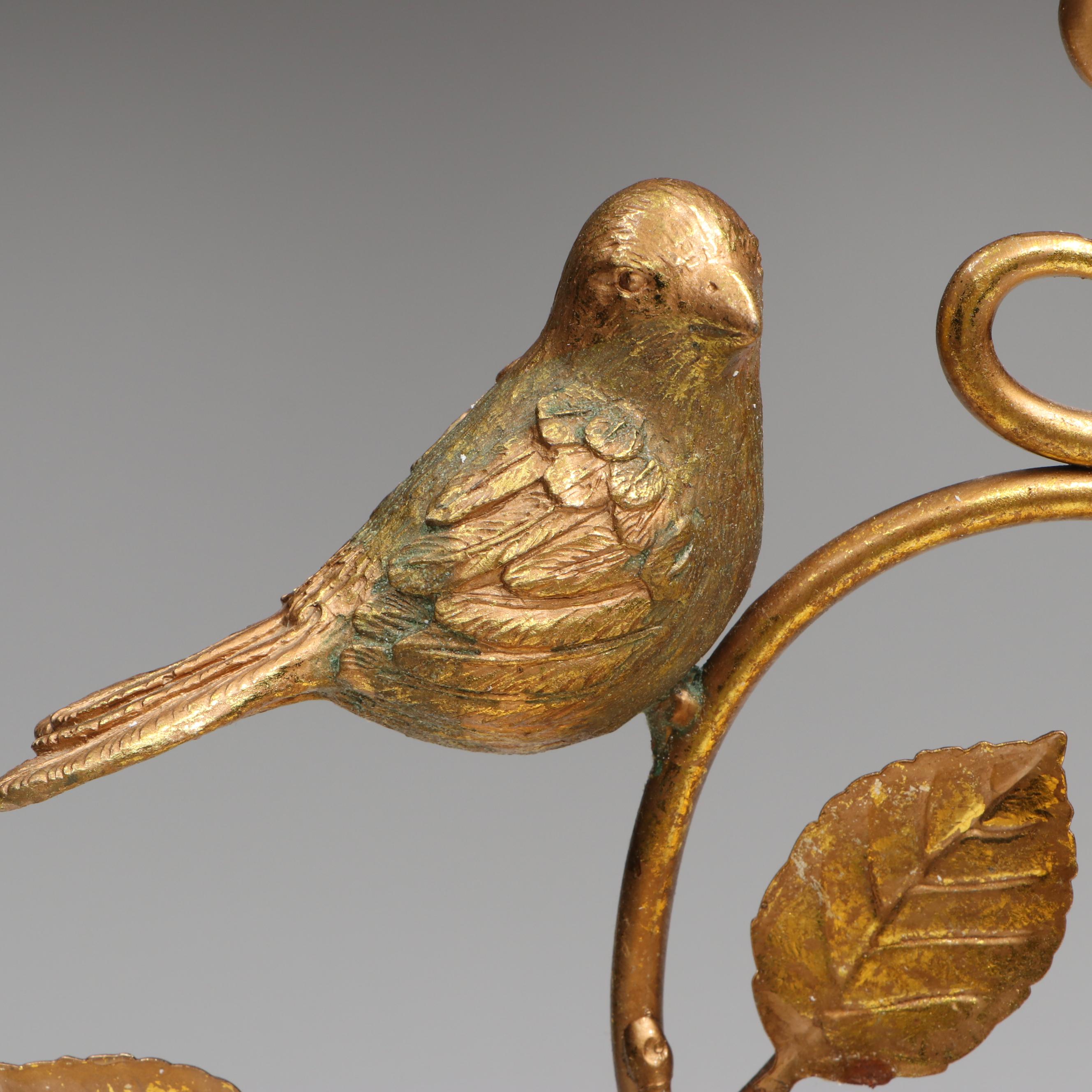 Gilt Metal Birds with Scrolling Foliage Candelabrum