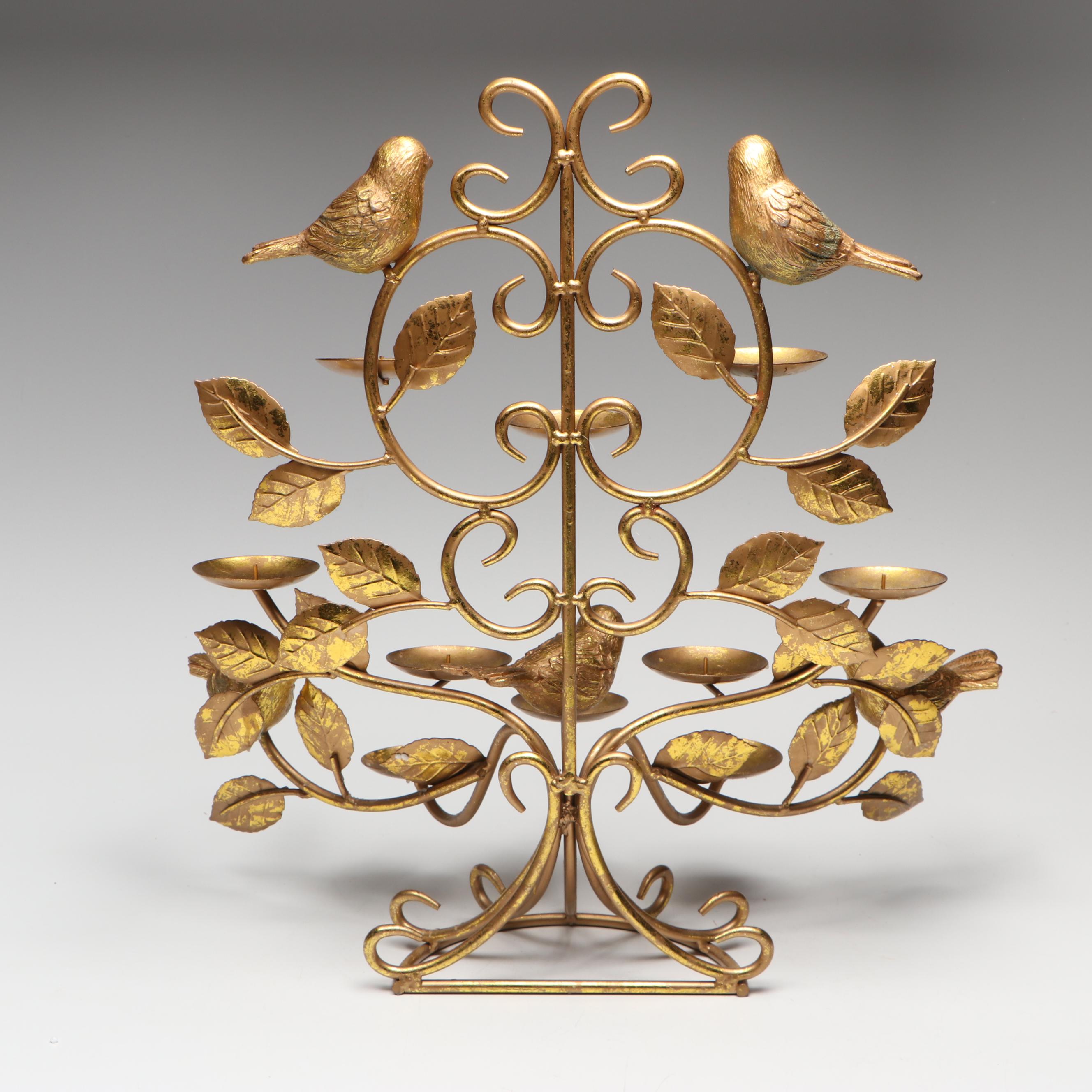 Gilt Metal Birds with Scrolling Foliage Candelabrum