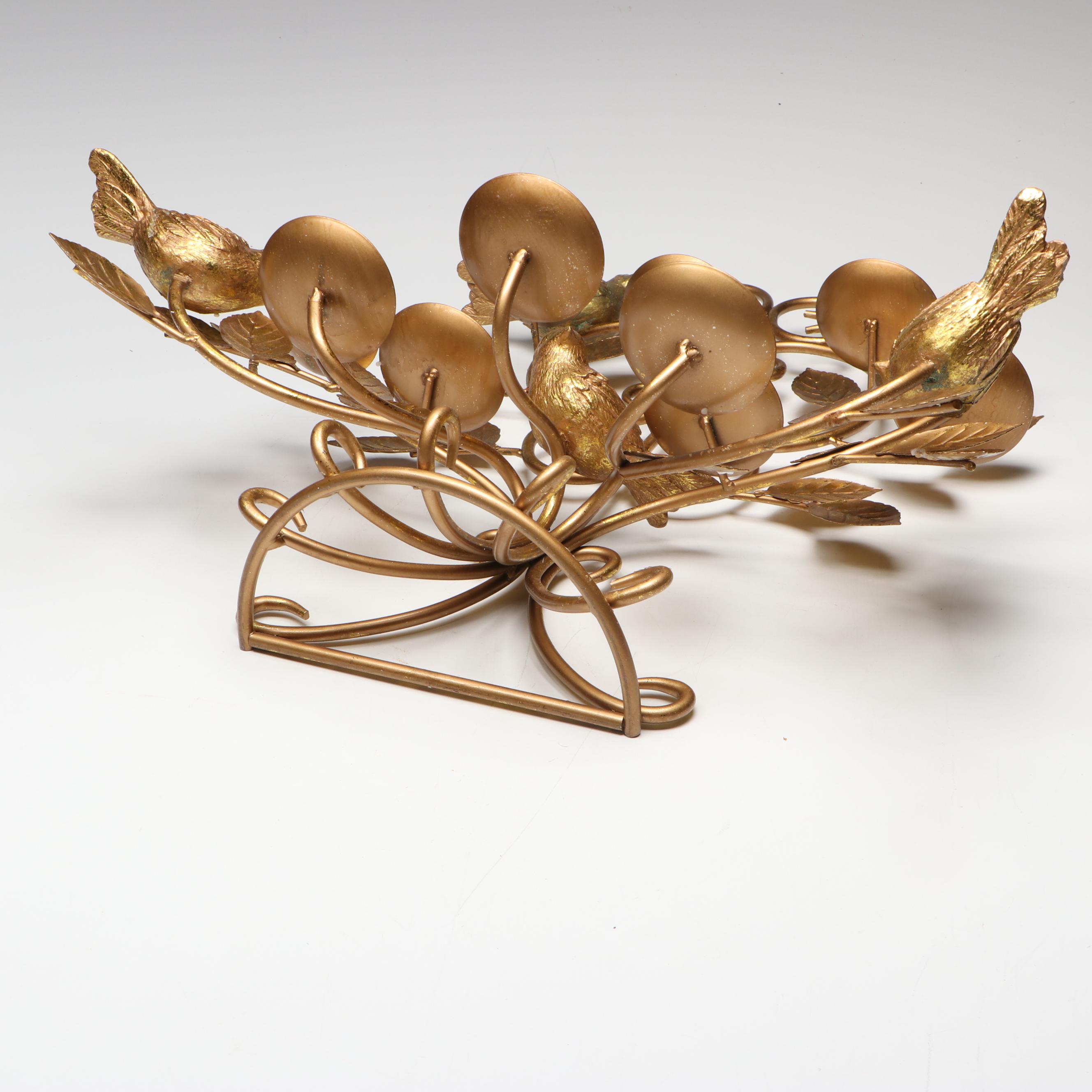 Gilt Metal Birds with Scrolling Foliage Candelabrum