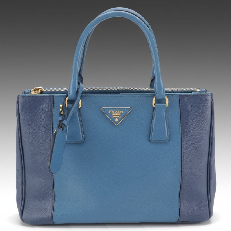 Prada Bicolor Saffiano Leather Double Zip Lux Two-Way Tote Bag