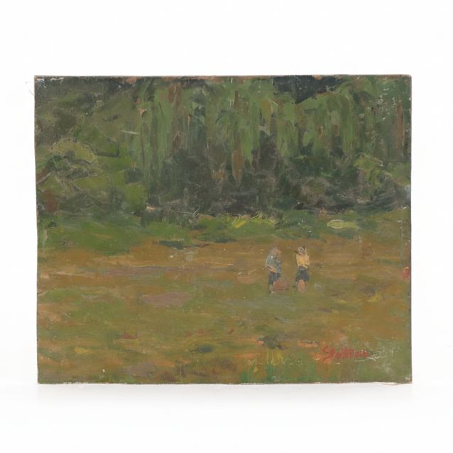 Richard Stalter Oil Painting "Encounter in a Summer Meadow," 1964