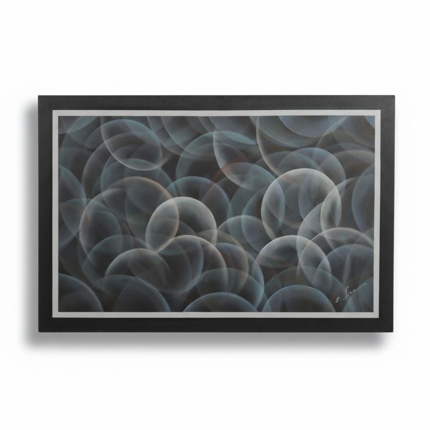 E. Lee Abstract Acrylic Painting of Pastel Eccentric Circles, Late 20th Century