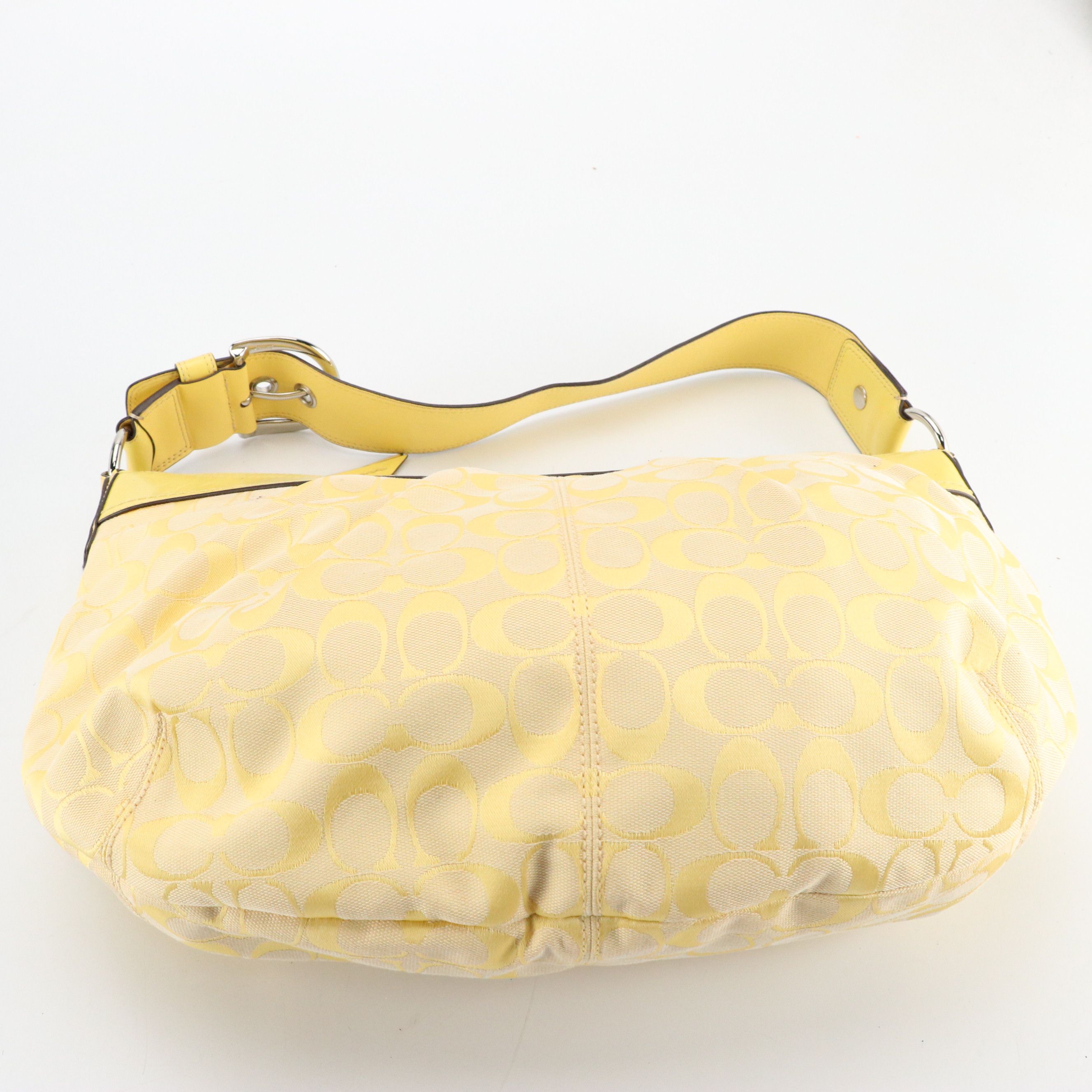 Coach Zoe Metallic Bronze Leather Hobo Bag, Yellow Signature Canvas Pulley Bag