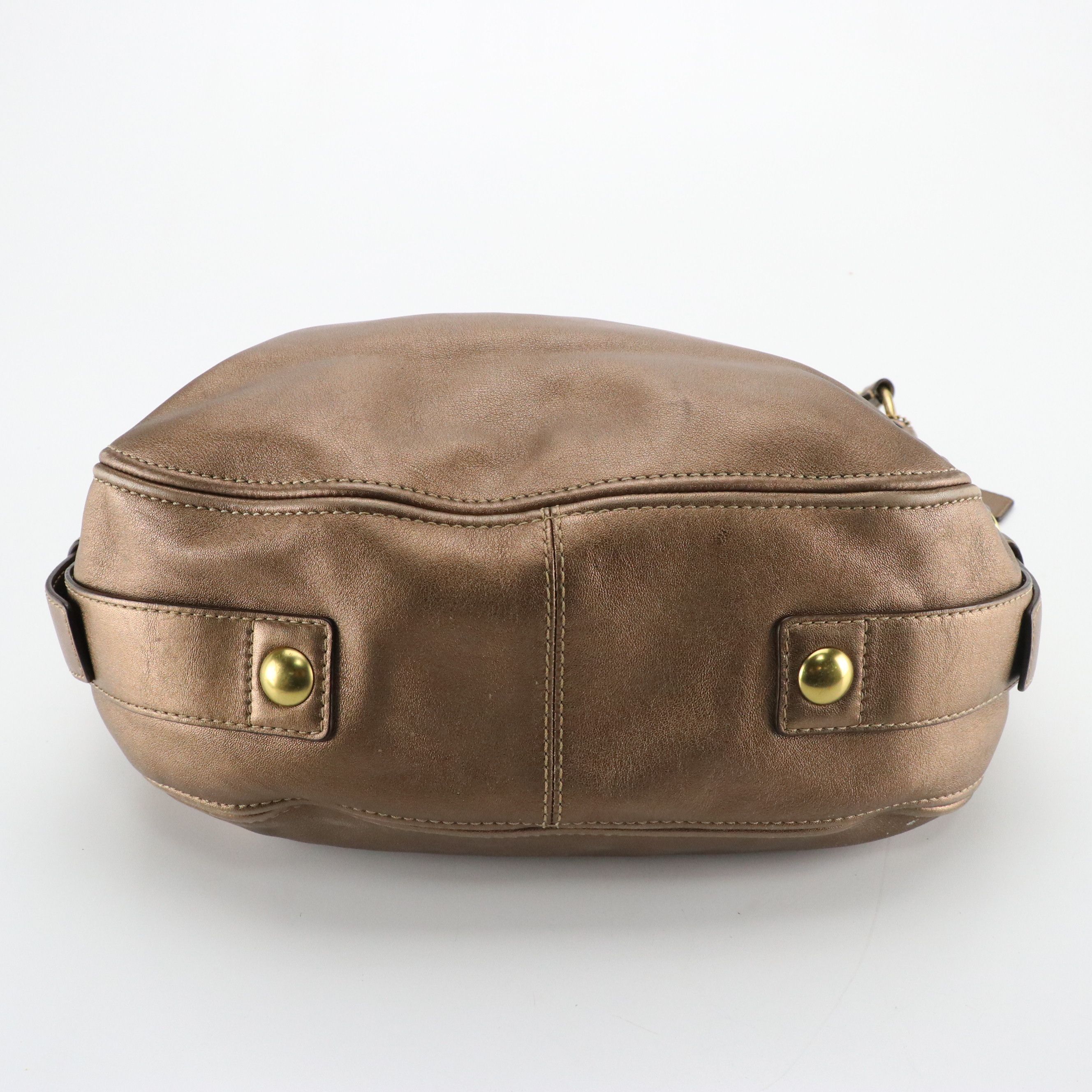 Coach Zoe Metallic Bronze Leather Hobo Bag, Yellow Signature Canvas Pulley Bag