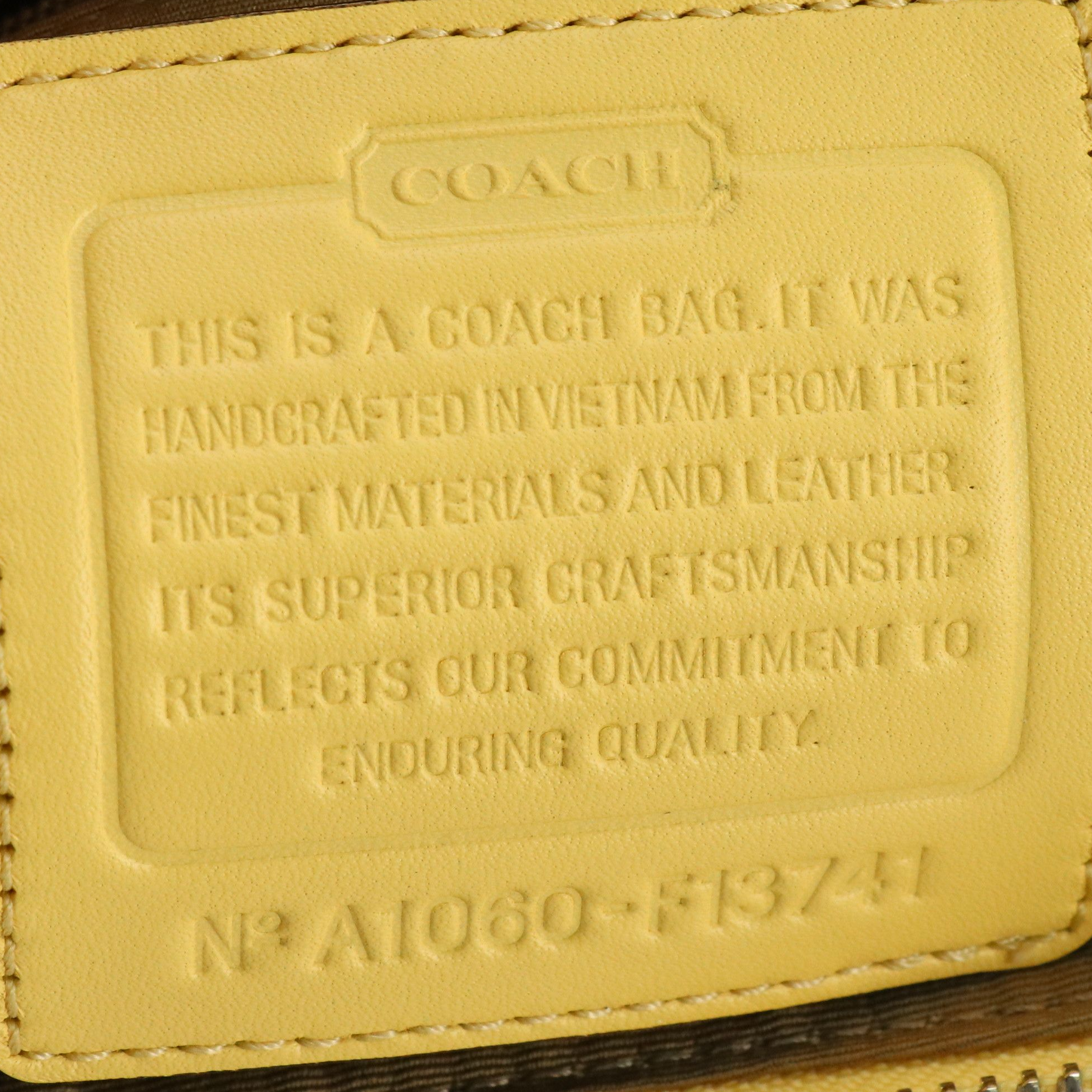 Coach Zoe Metallic Bronze Leather Hobo Bag, Yellow Signature Canvas Pulley Bag