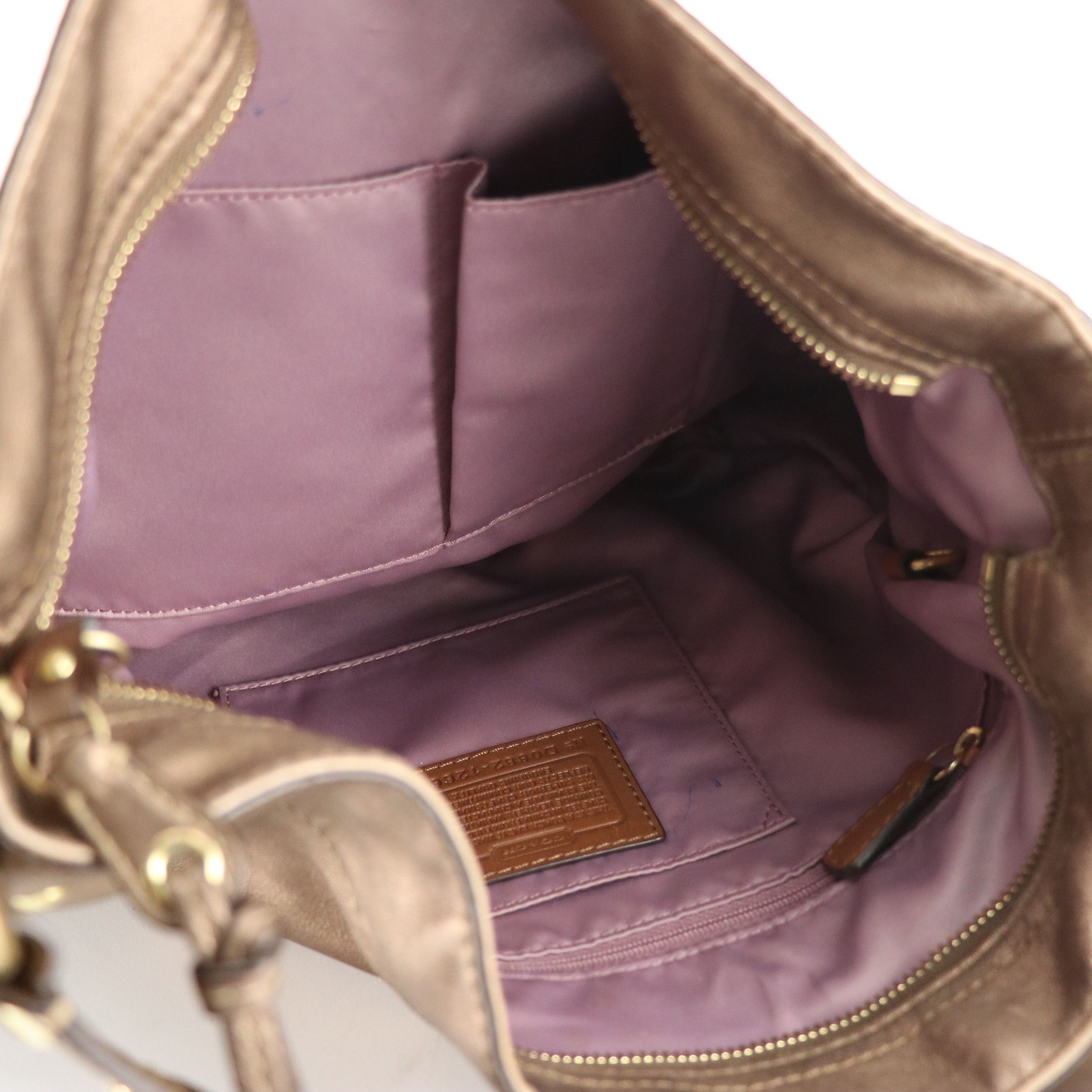 Coach Zoe Metallic Bronze Leather Hobo Bag, Yellow Signature Canvas Pulley Bag