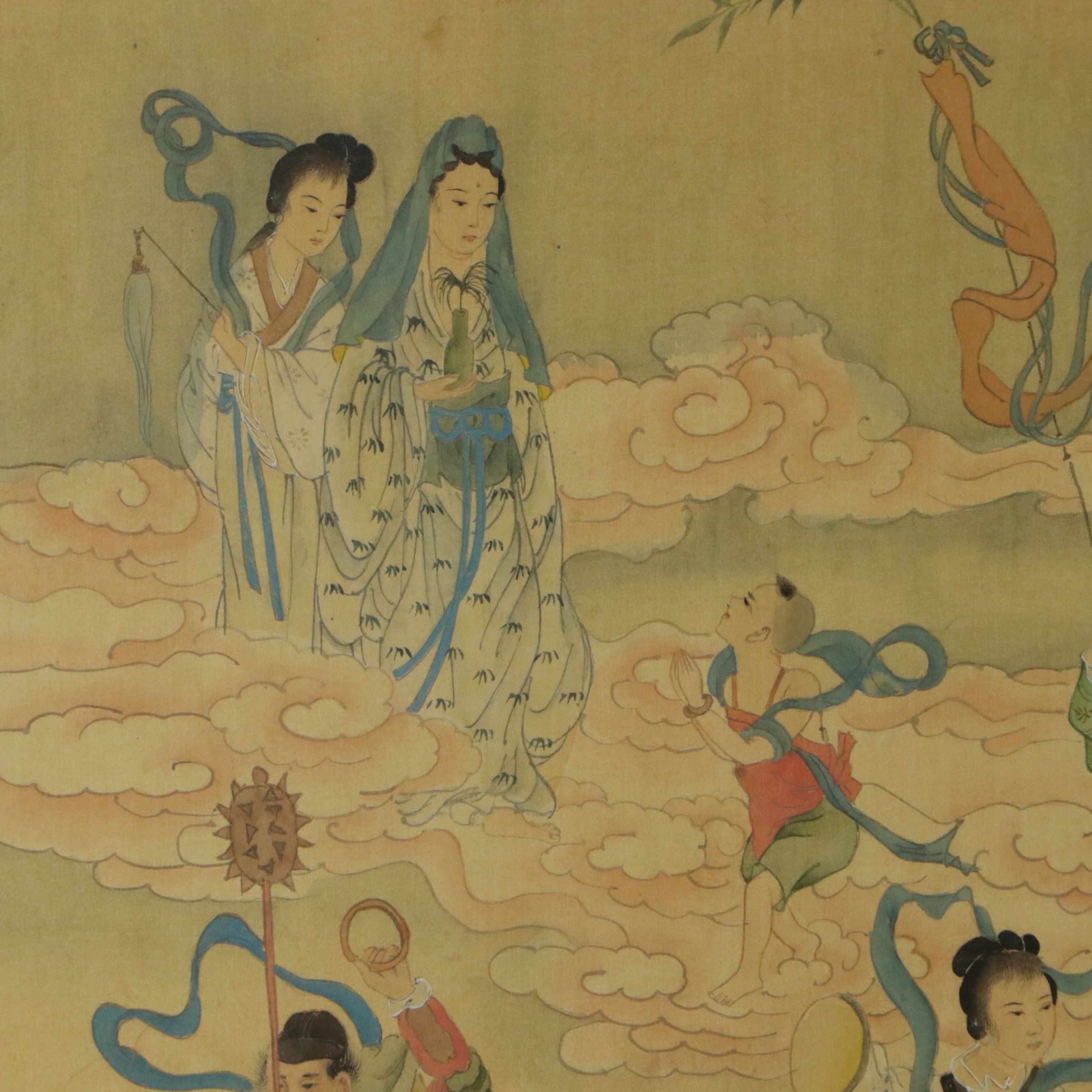 Chinese Court Scene Watercolor and Gouache Painting