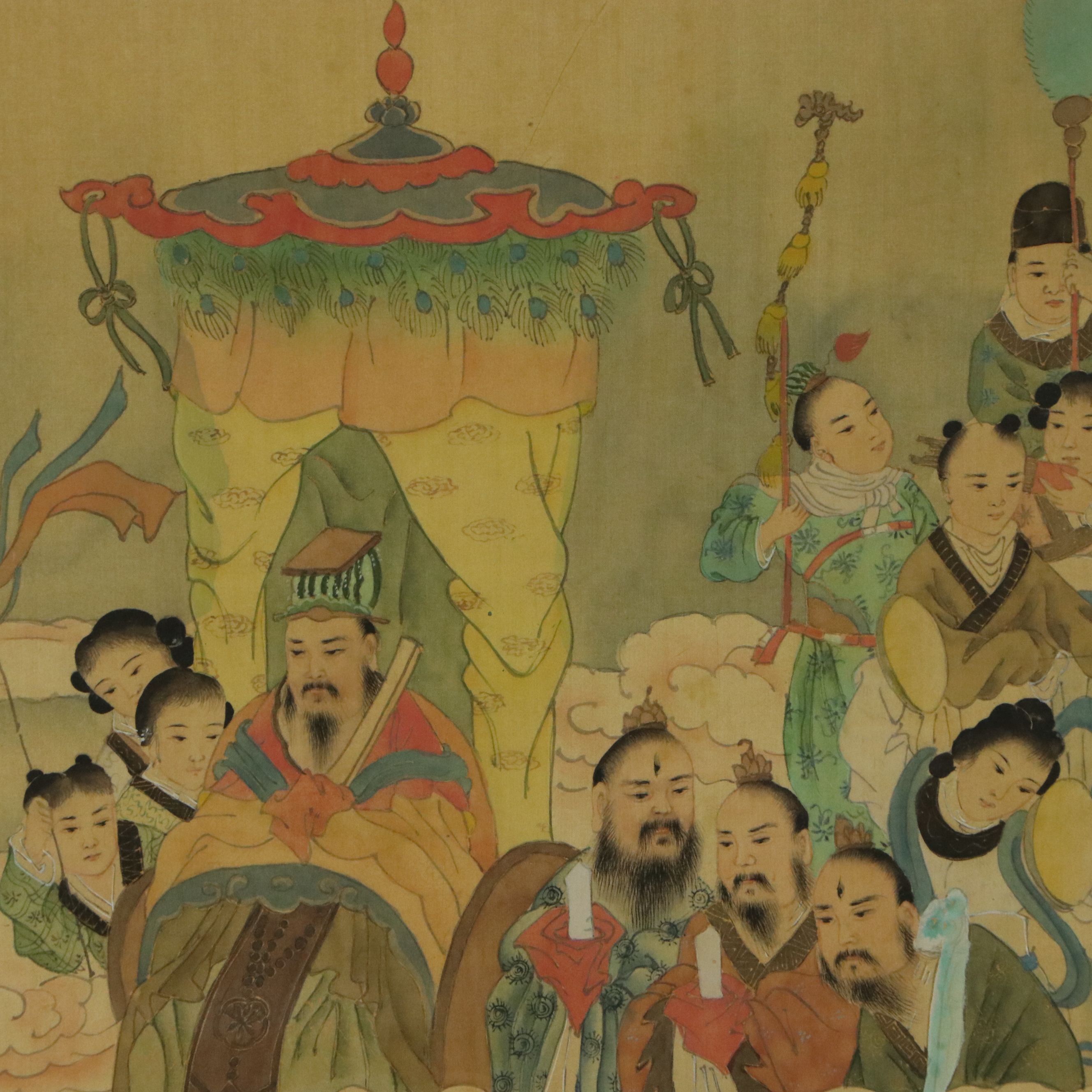 Chinese Court Scene Watercolor and Gouache Painting
