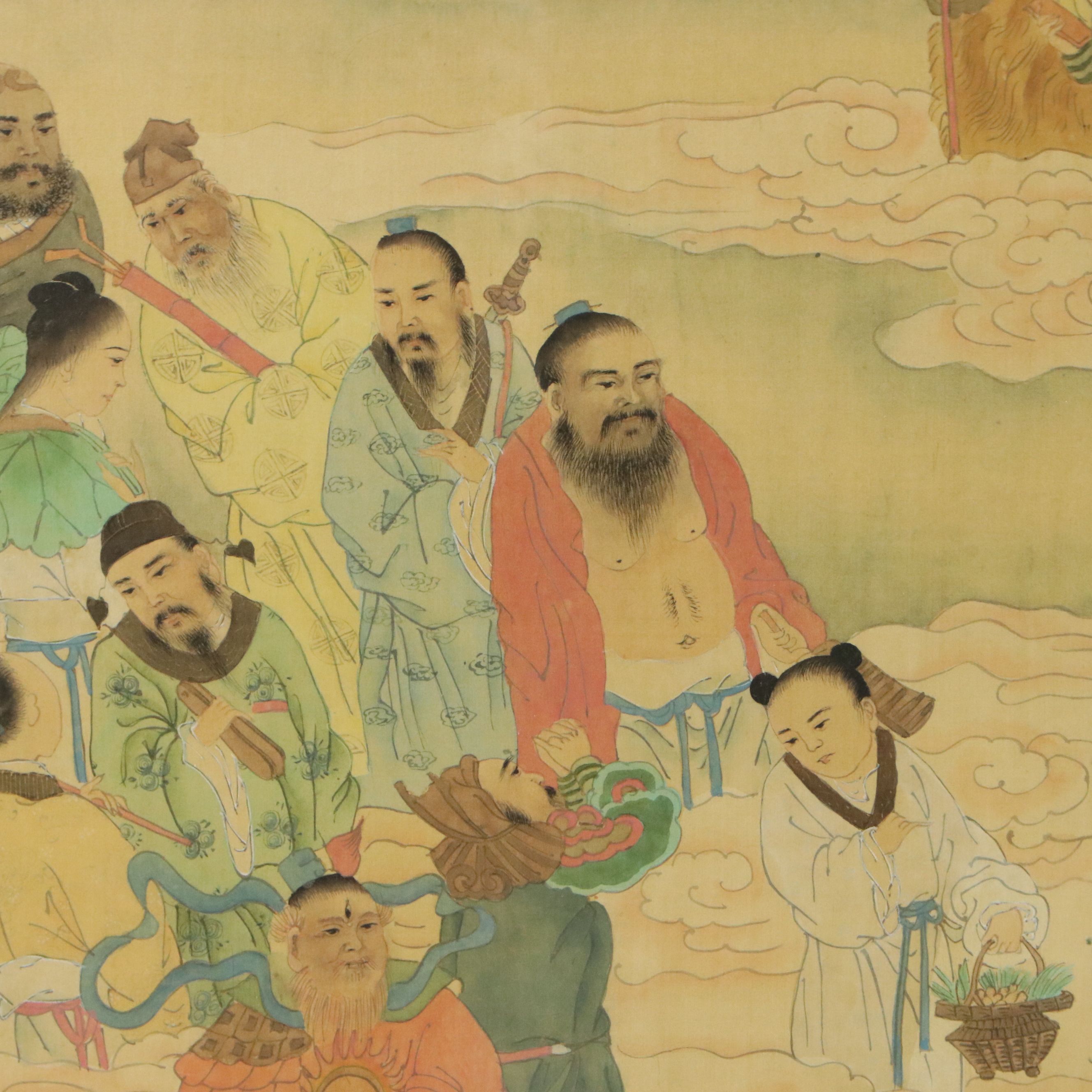 Chinese Court Scene Watercolor and Gouache Painting