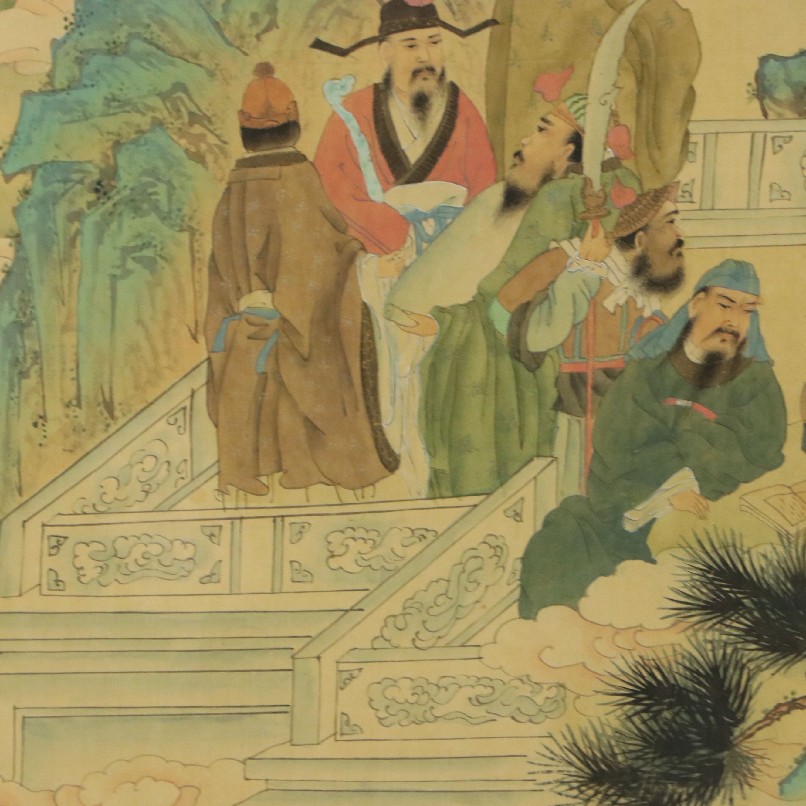 Chinese Court Scene Watercolor and Gouache Painting