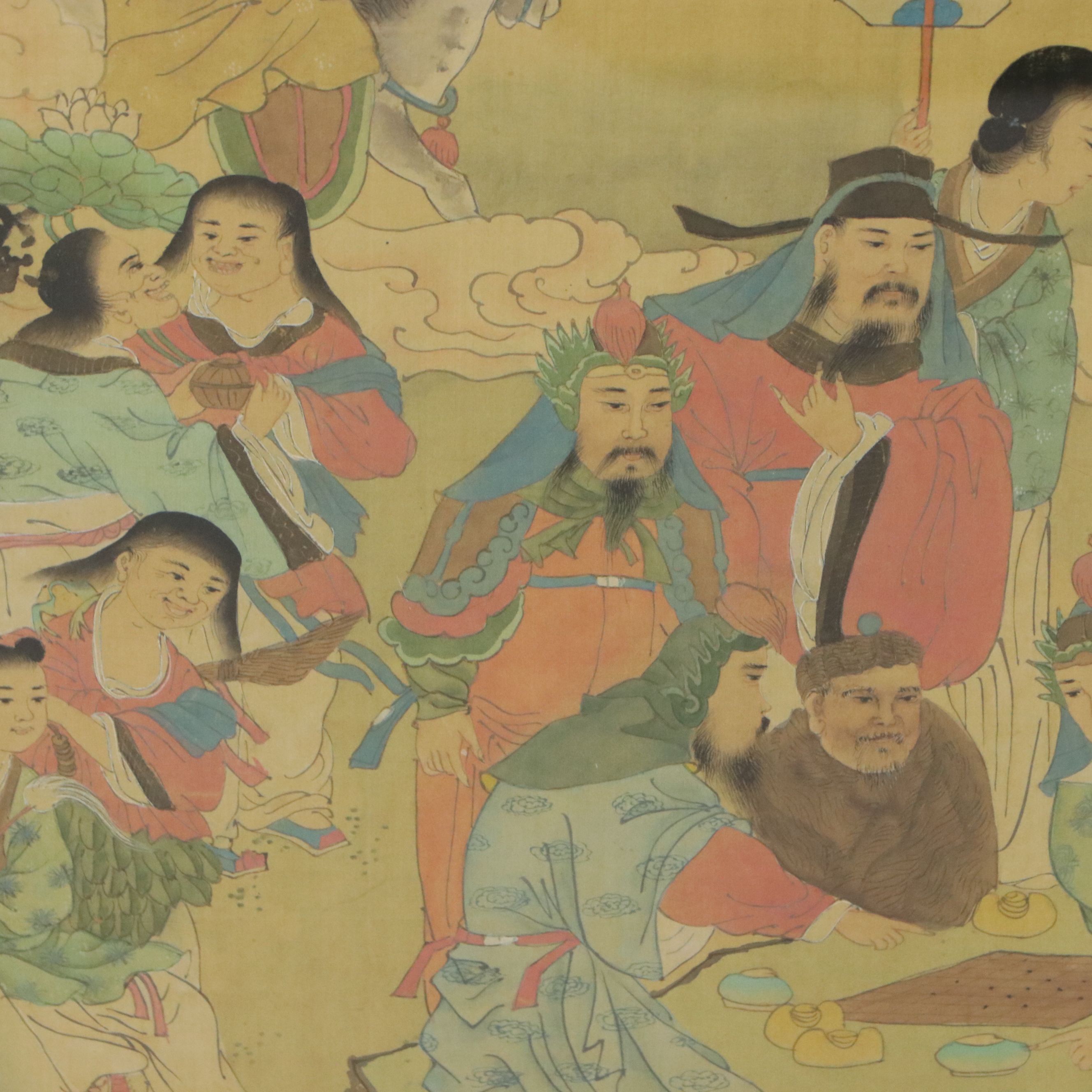 Chinese Court Scene Watercolor and Gouache Painting