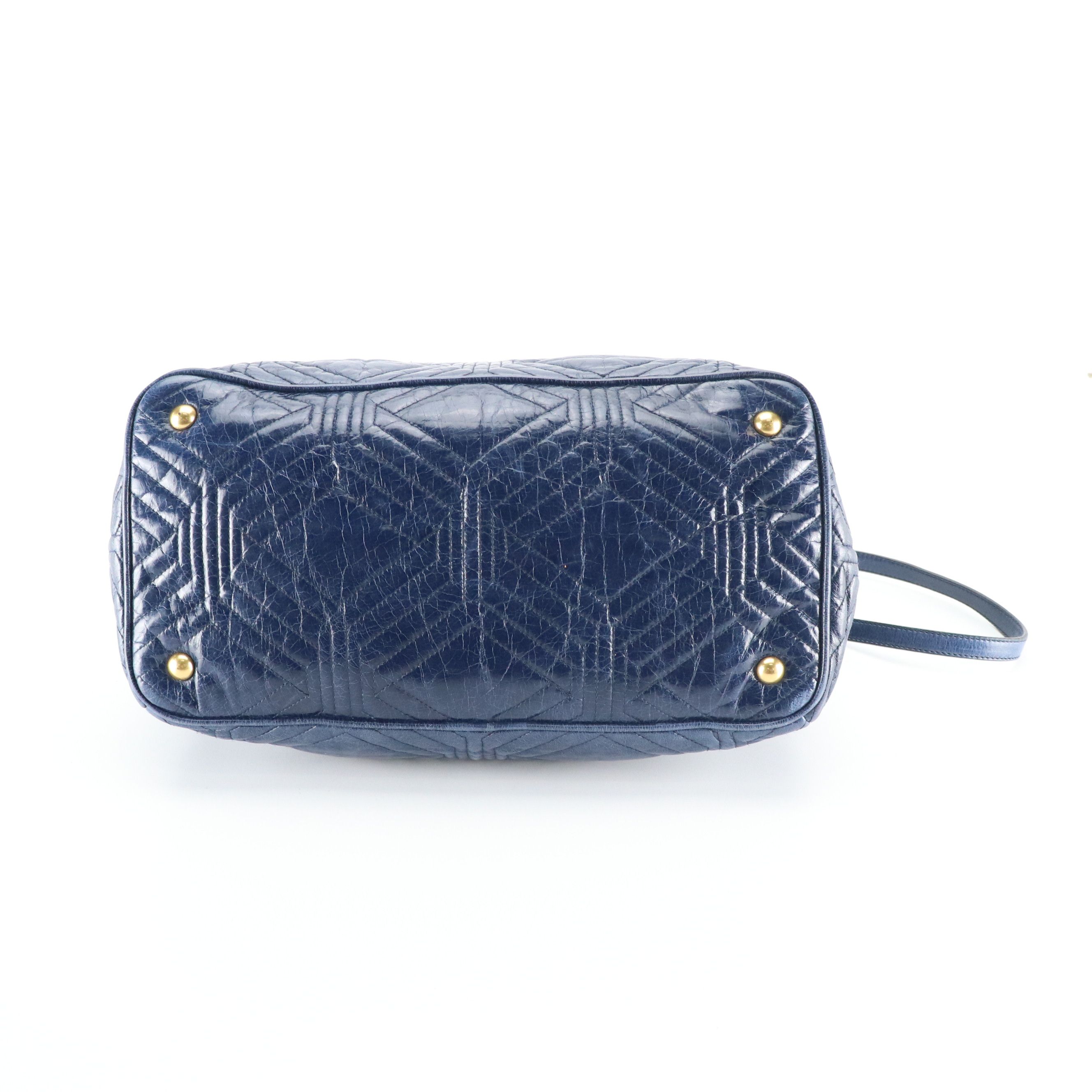 Miu Miu Top Handle Two-Way Shopper Tote in Dark Blue Vitello Shine Calfskin