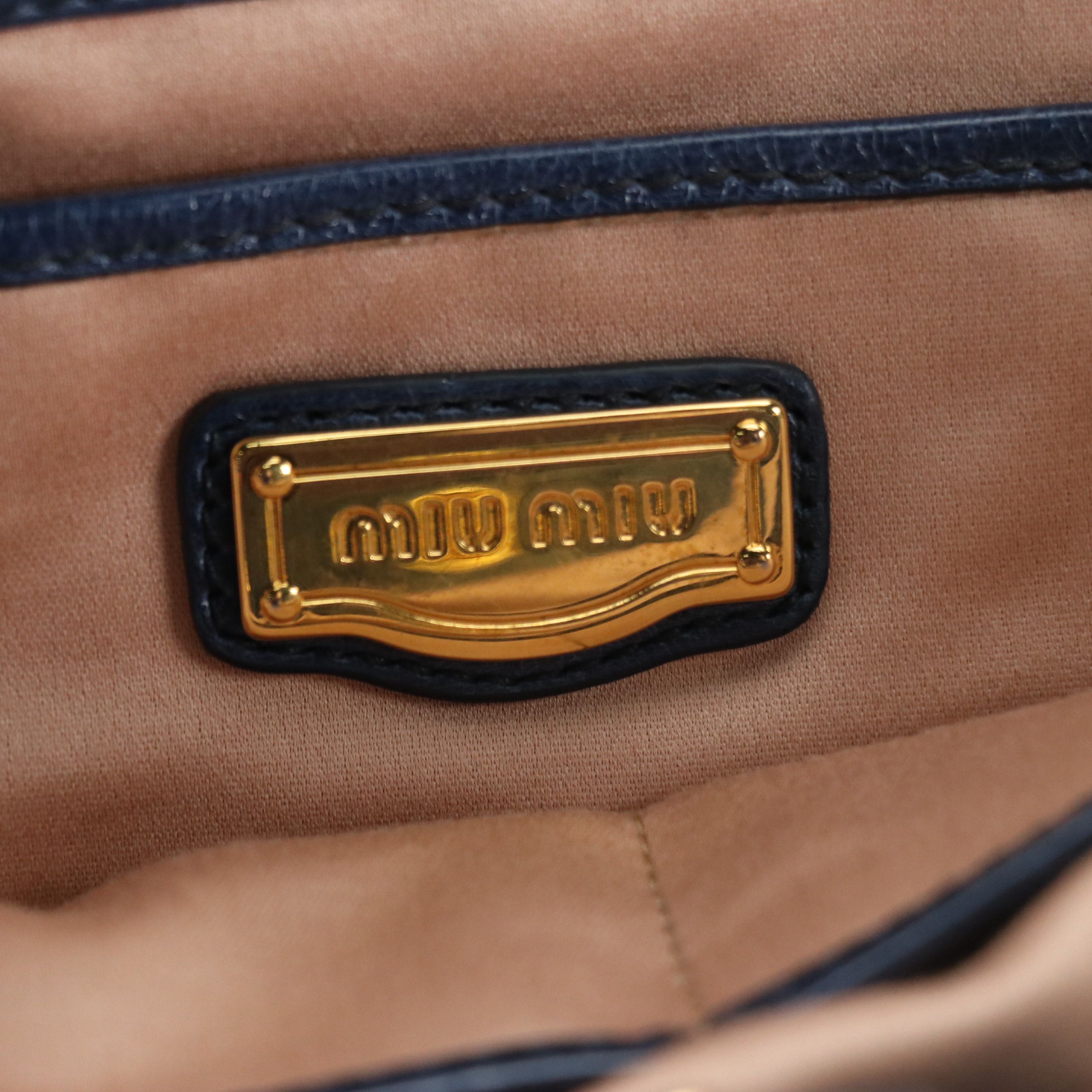 Miu Miu Top Handle Two-Way Shopper Tote in Dark Blue Vitello Shine Calfskin