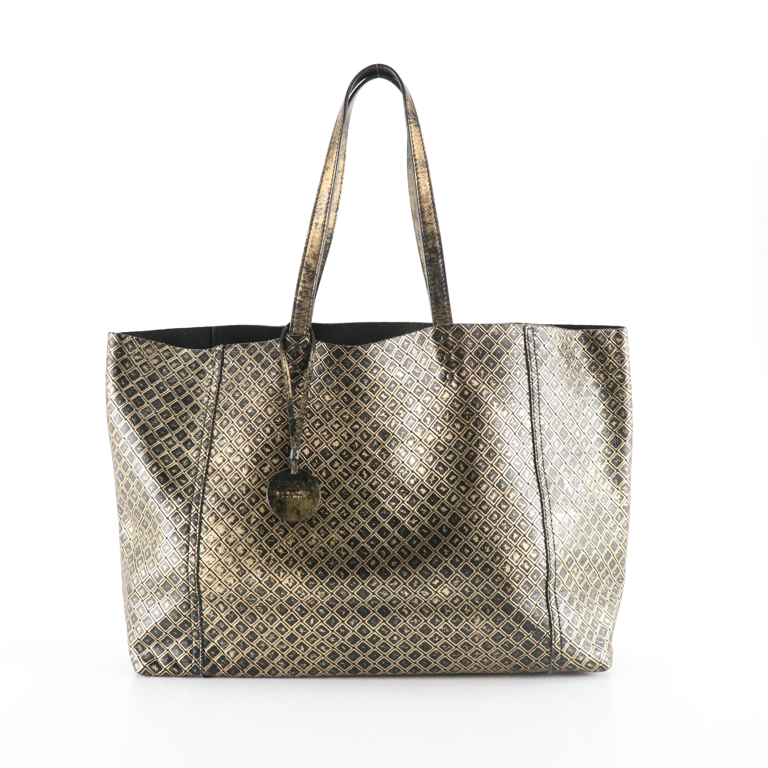 Bottega Veneta Tote Bag in Metallic Gold Intrecciomirage Printed Leather
