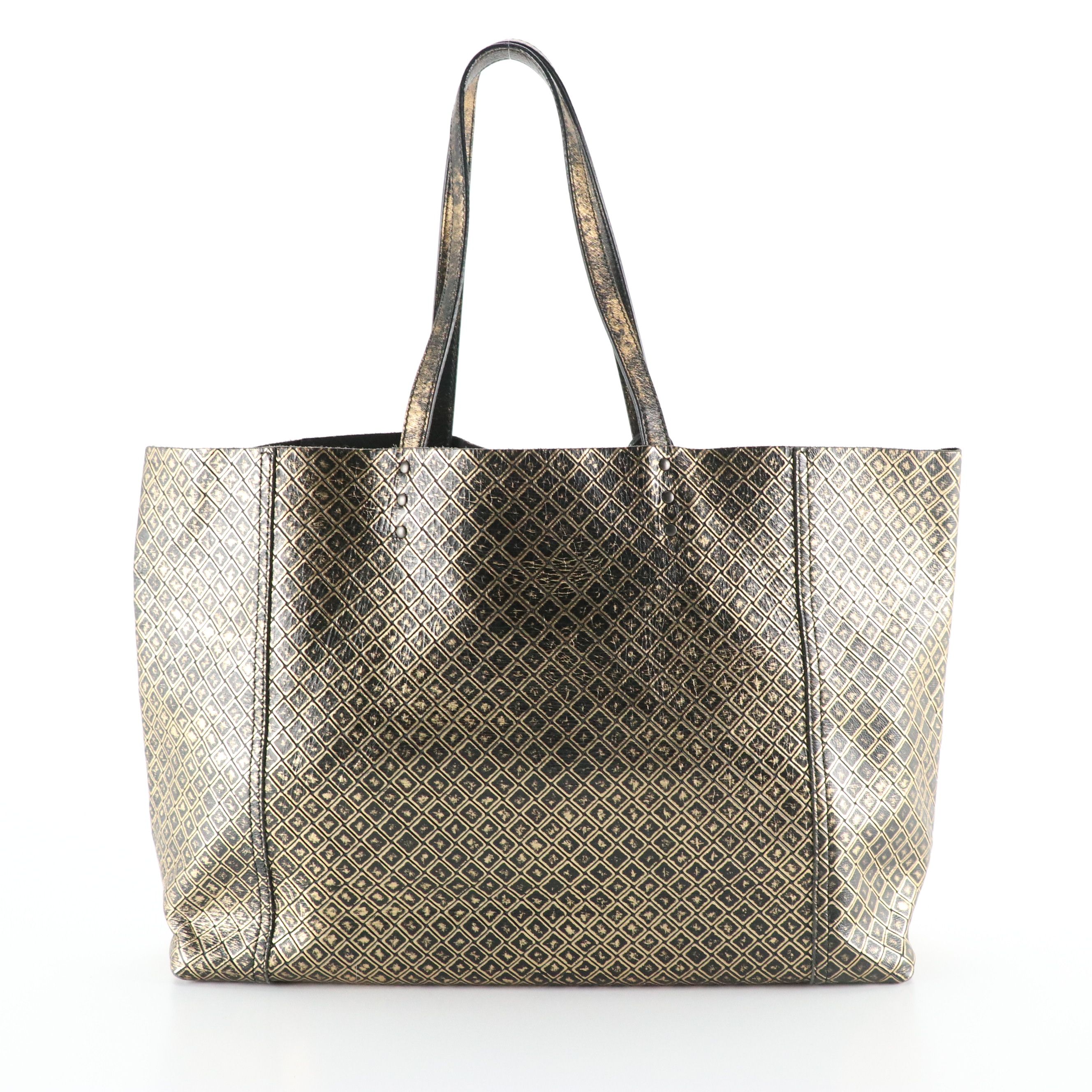 Bottega Veneta Tote Bag in Metallic Gold Intrecciomirage Printed Leather