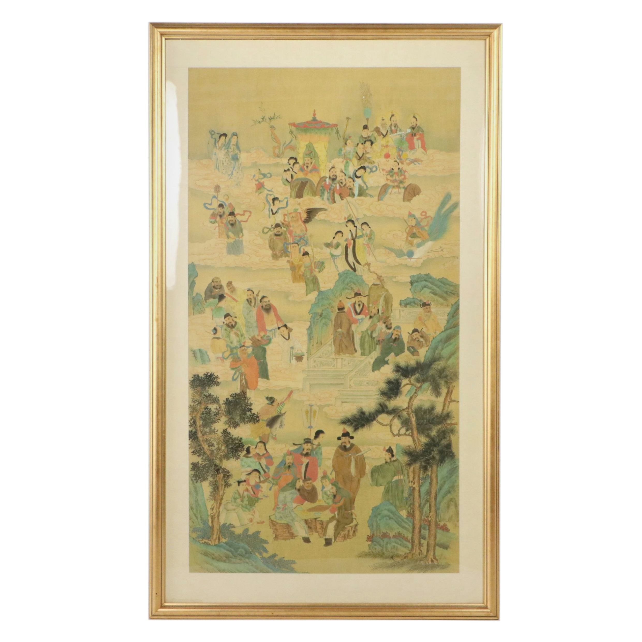 Chinese Court Scene Watercolor and Gouache Painting