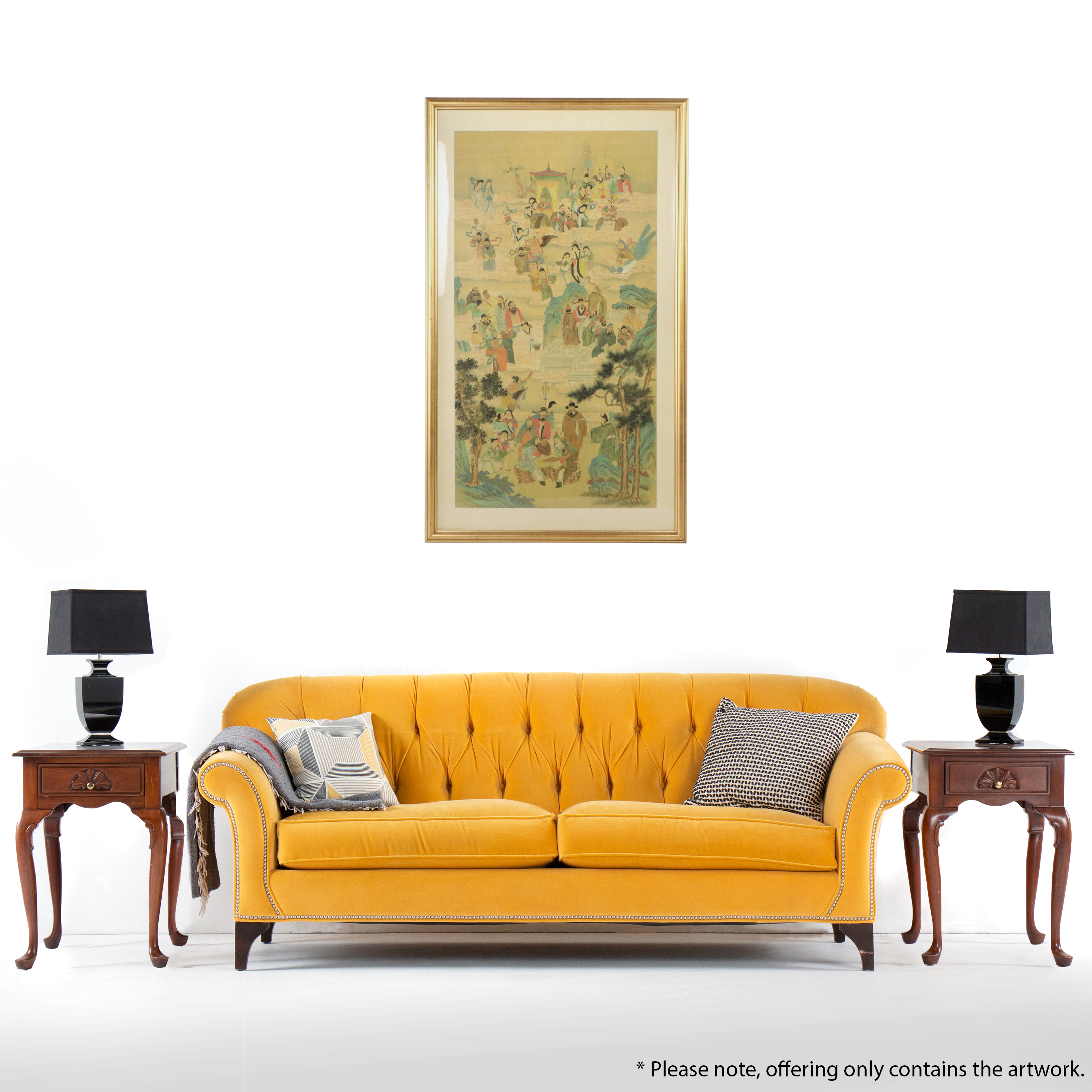 Chinese Court Scene Watercolor and Gouache Painting