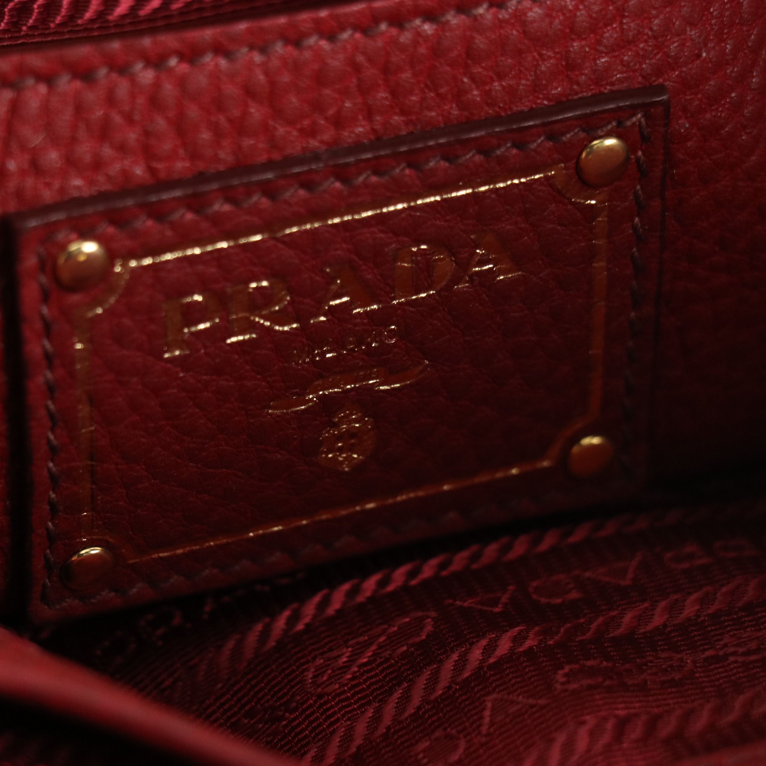 Prada Two-Way Shopper Tote in Red Pebbled Vitello Daino Leather