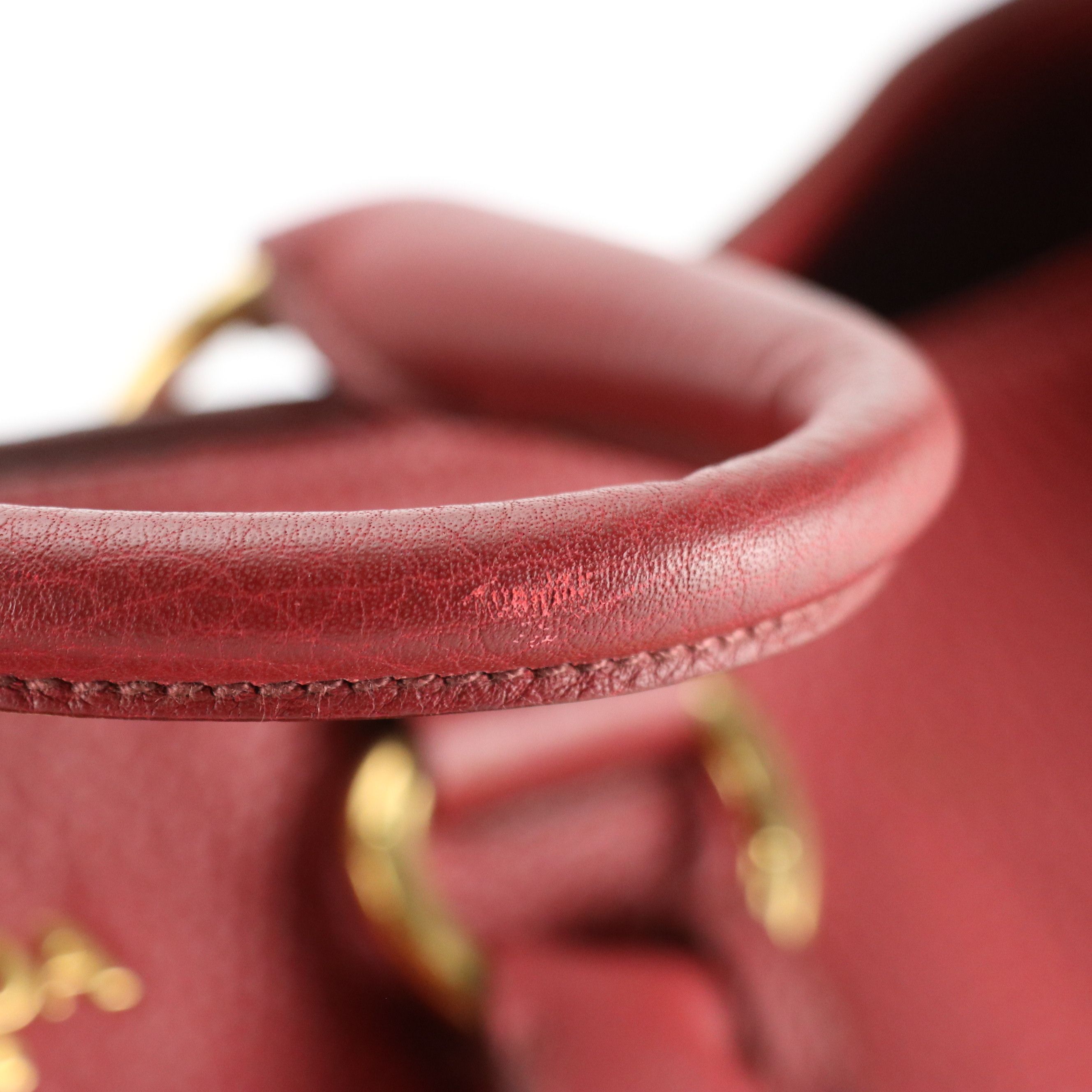 Prada Two-Way Shopper Tote in Red Pebbled Vitello Daino Leather