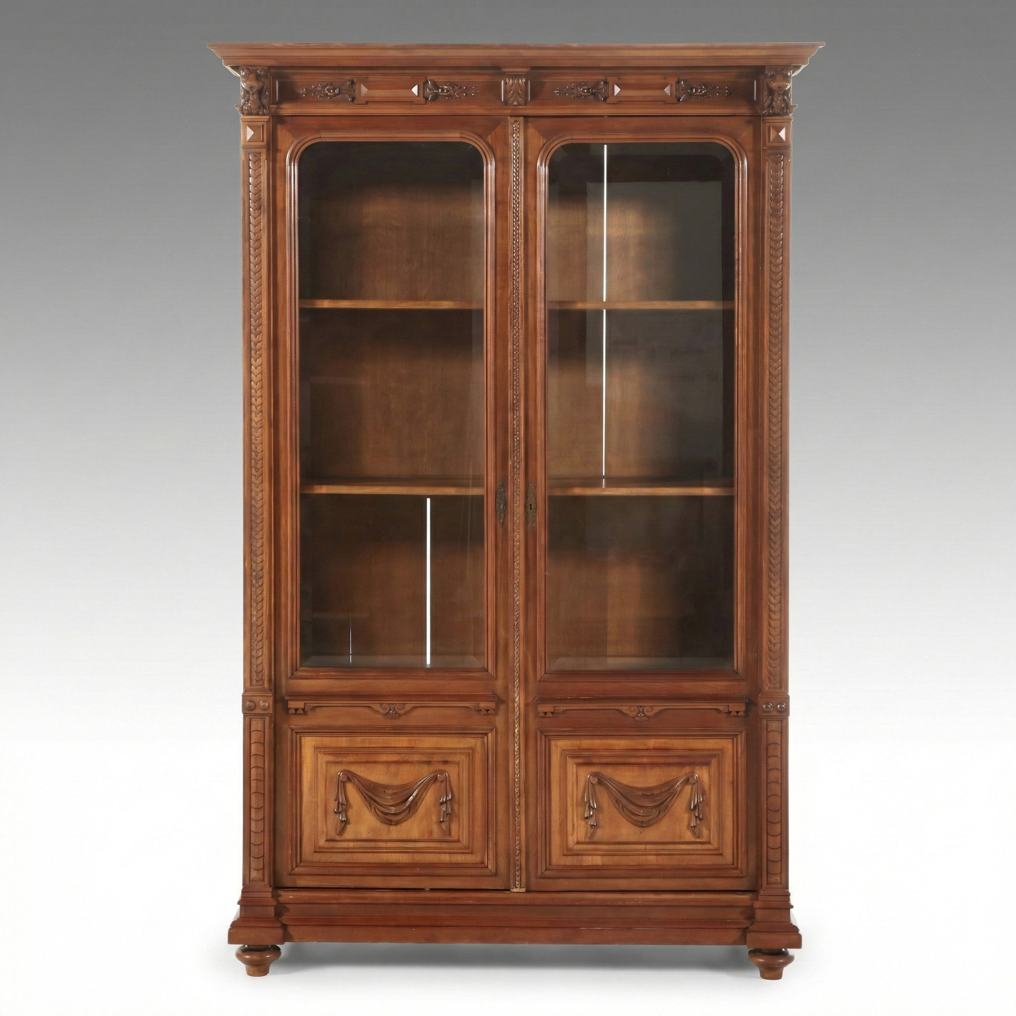 Louis XVI Style Walnut Display Cabinet