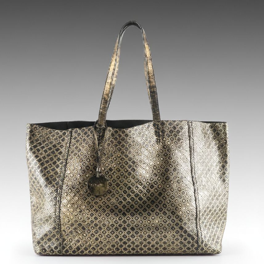 Bottega Veneta Tote Bag in Metallic Gold Intrecciomirage Printed Leather