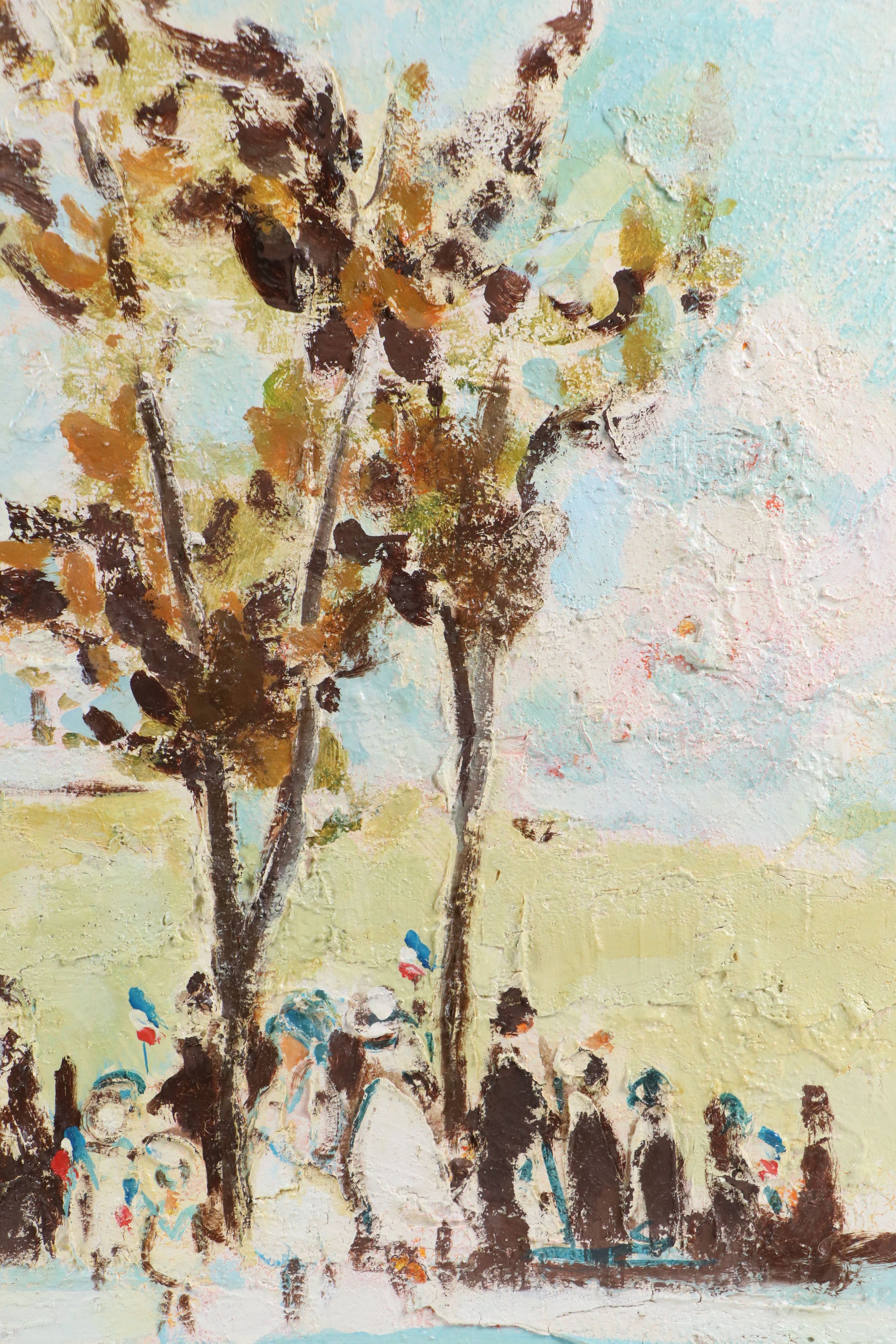 Urbain Emmanuel Huchet Impasto Oil Painting of Carousel Scene, 20th Century