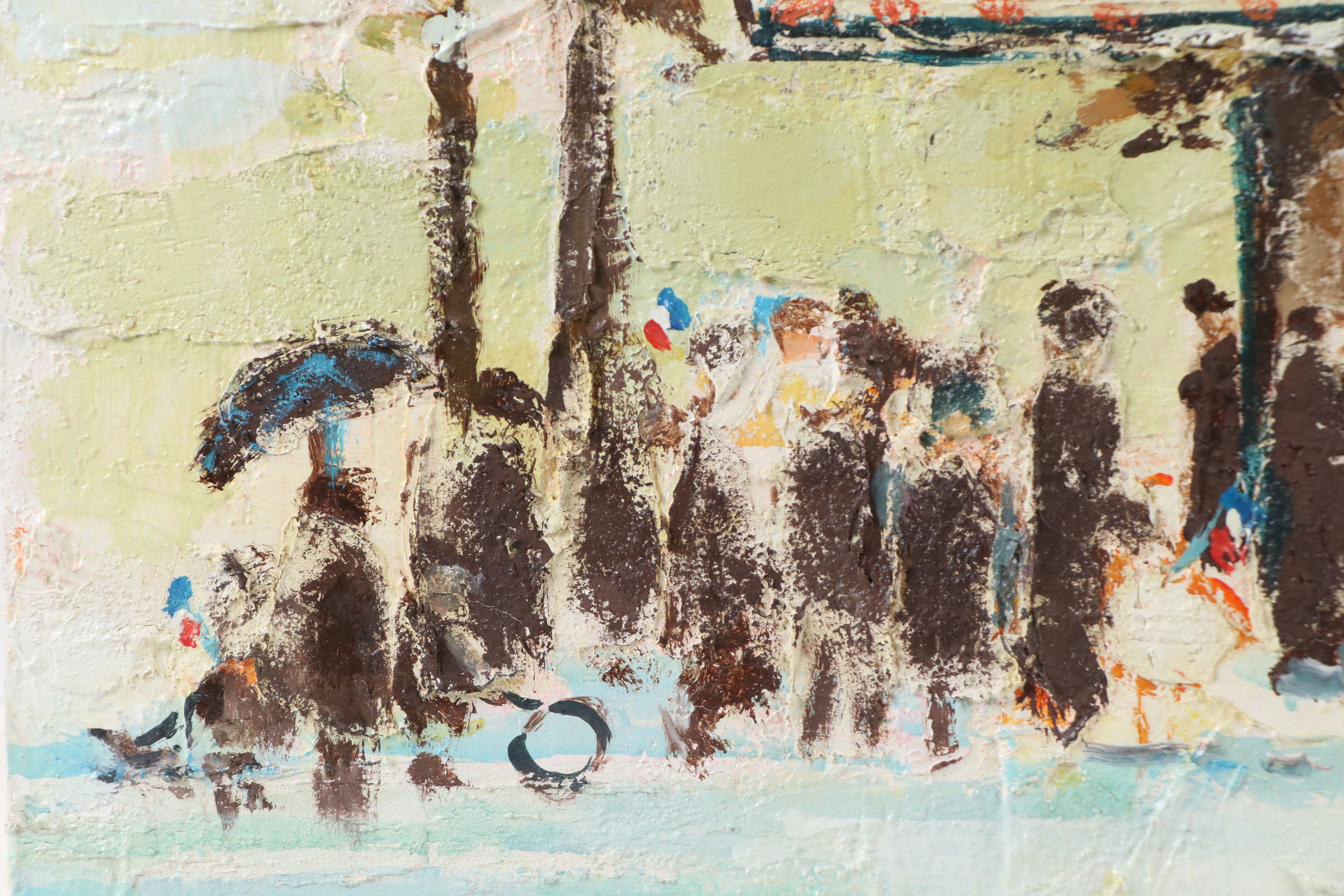 Urbain Emmanuel Huchet Impasto Oil Painting of Carousel Scene, 20th Century