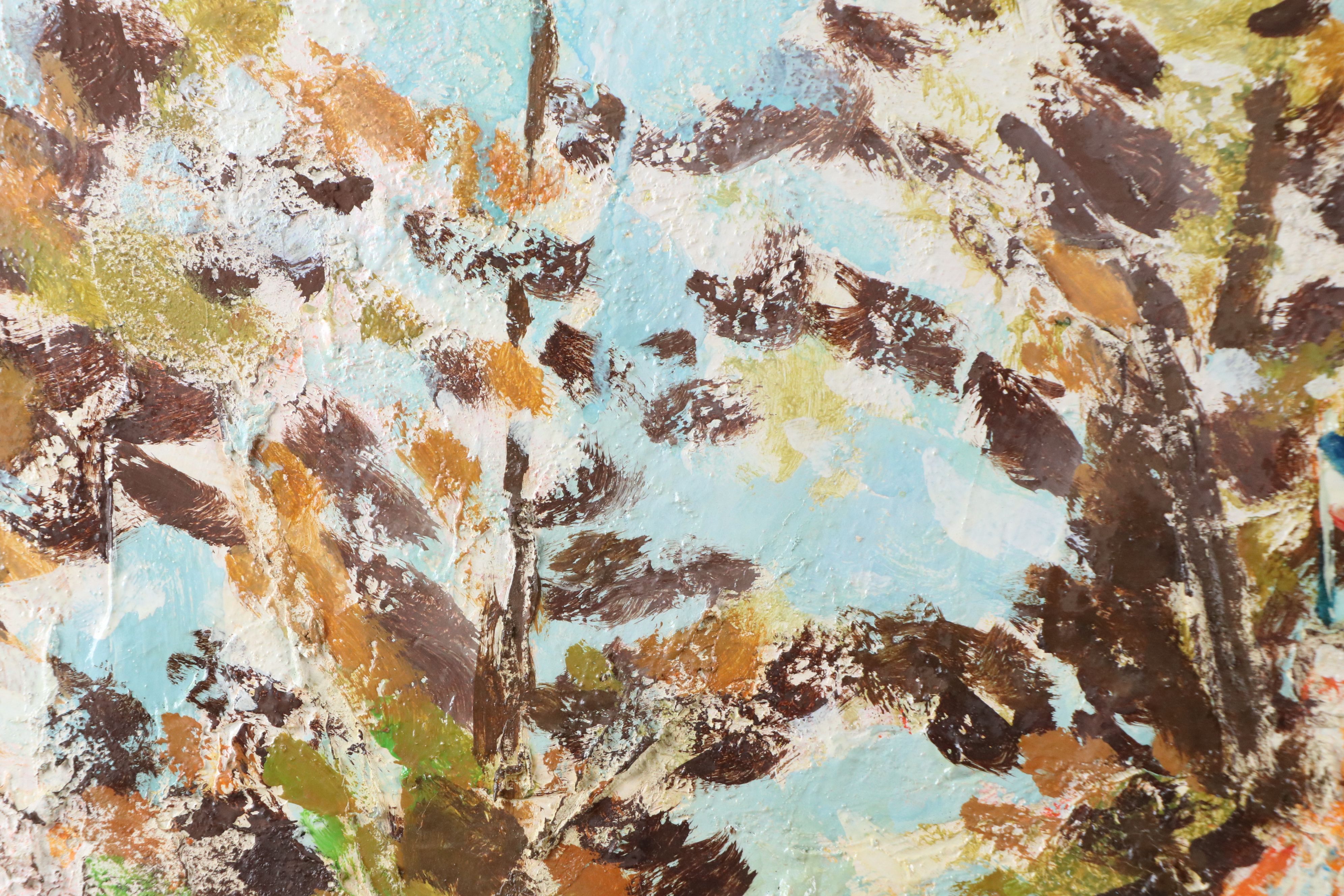 Urbain Emmanuel Huchet Impasto Oil Painting of Carousel Scene, 20th Century