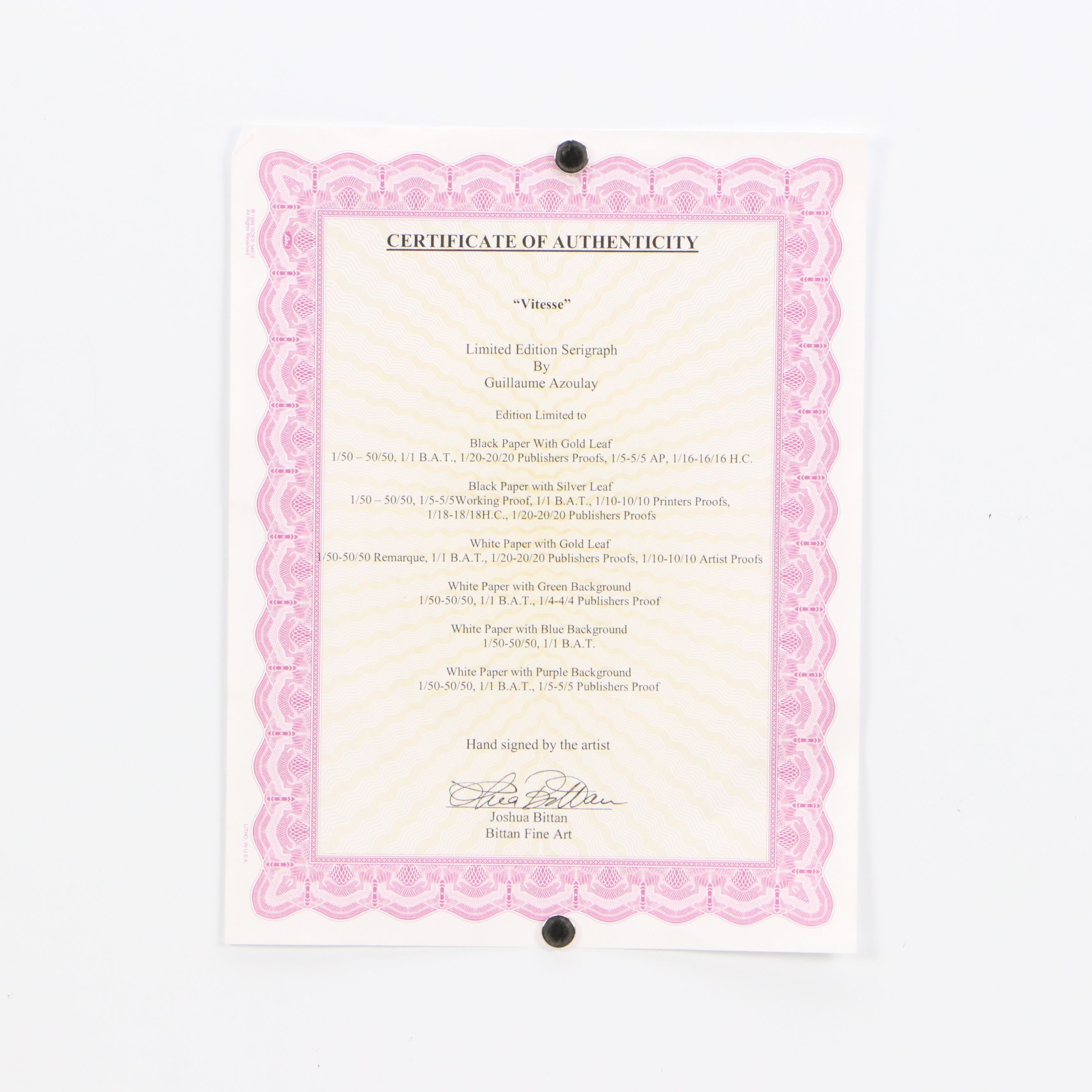 Guillaume Azoulay Serigraph "Vitesse," 2008