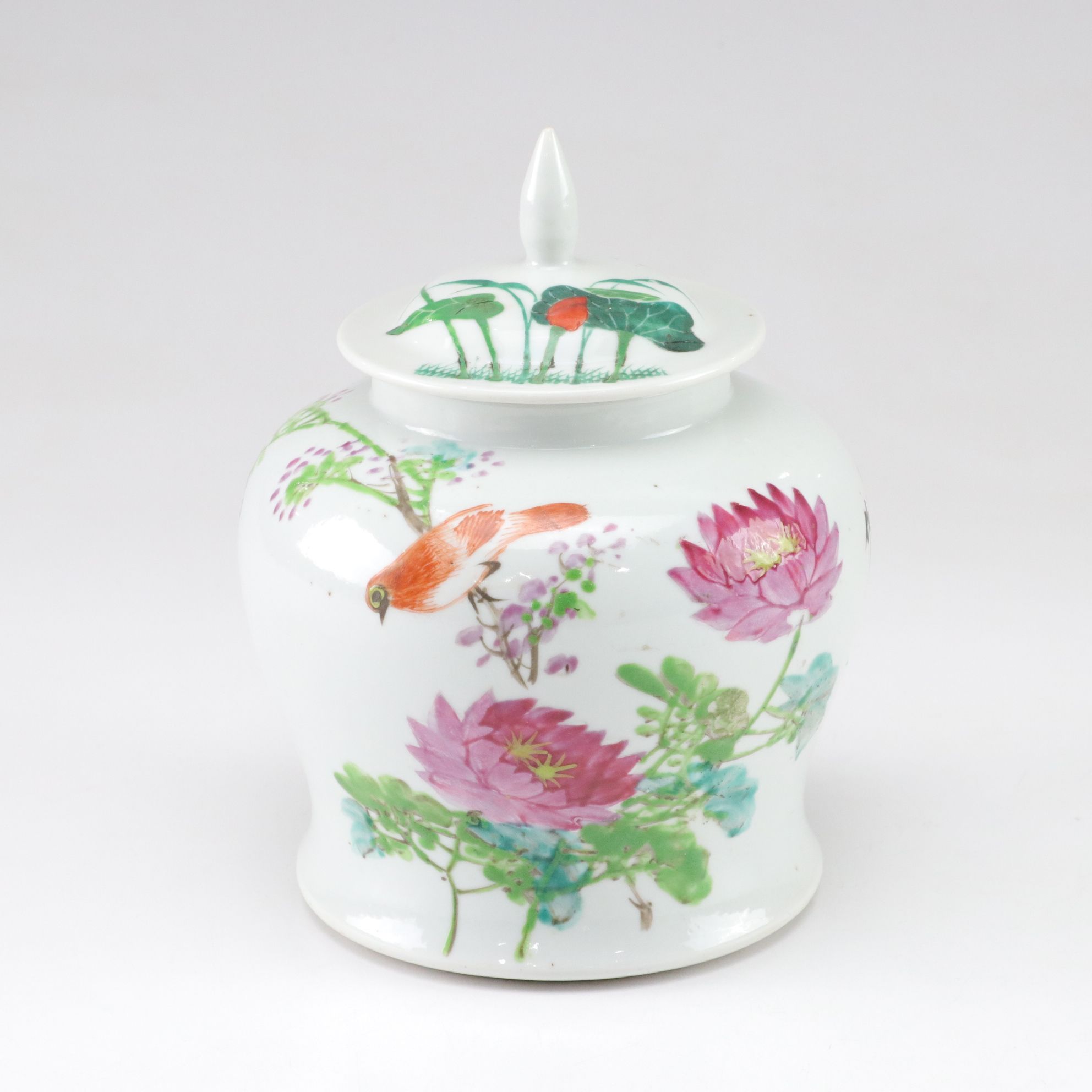 Famille Rose Hand Painted Porcelain Ginger Jar, Late 19th/Early 20th C.