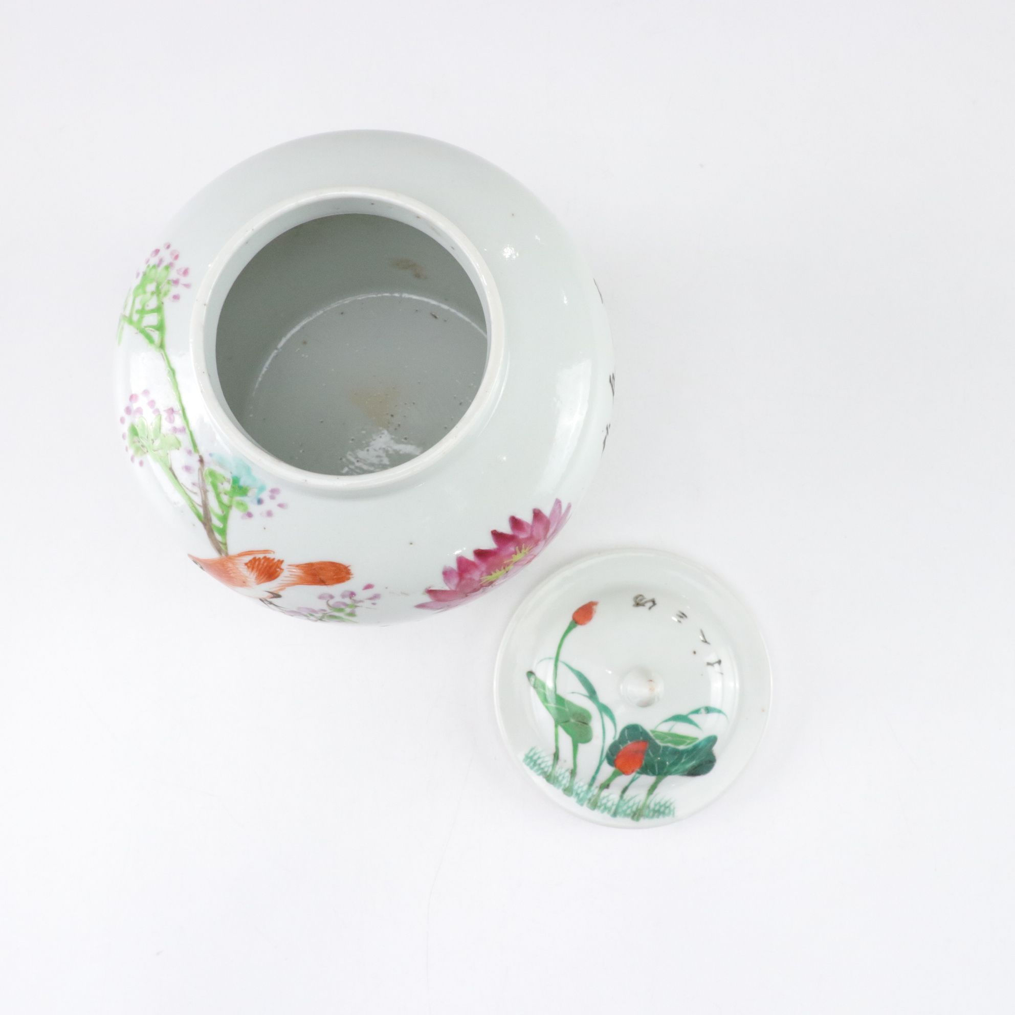 Famille Rose Hand Painted Porcelain Ginger Jar, Late 19th/Early 20th C.