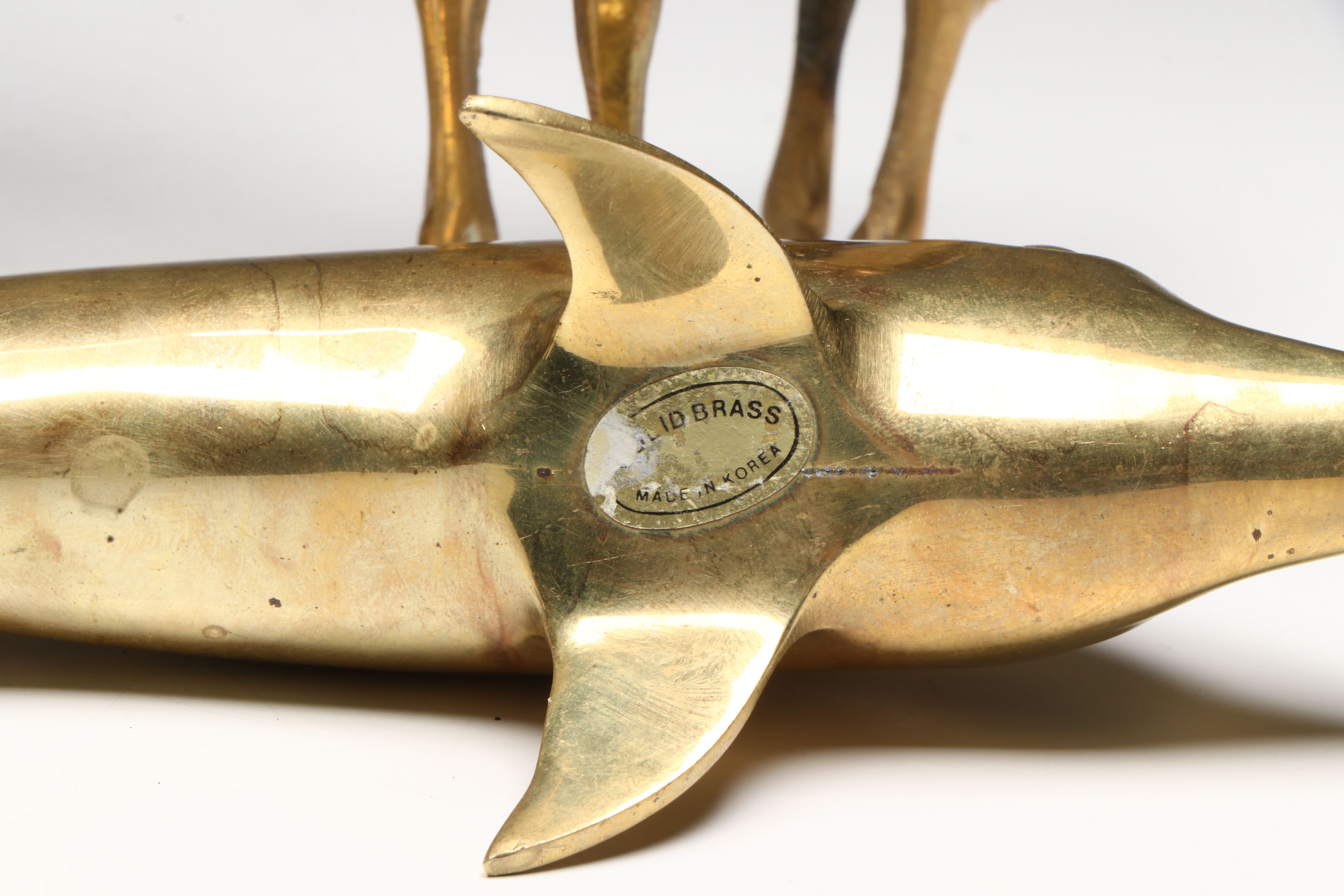 Brass Dolphin, Giraffe, and Frog with Enamel Umbrella Figurines