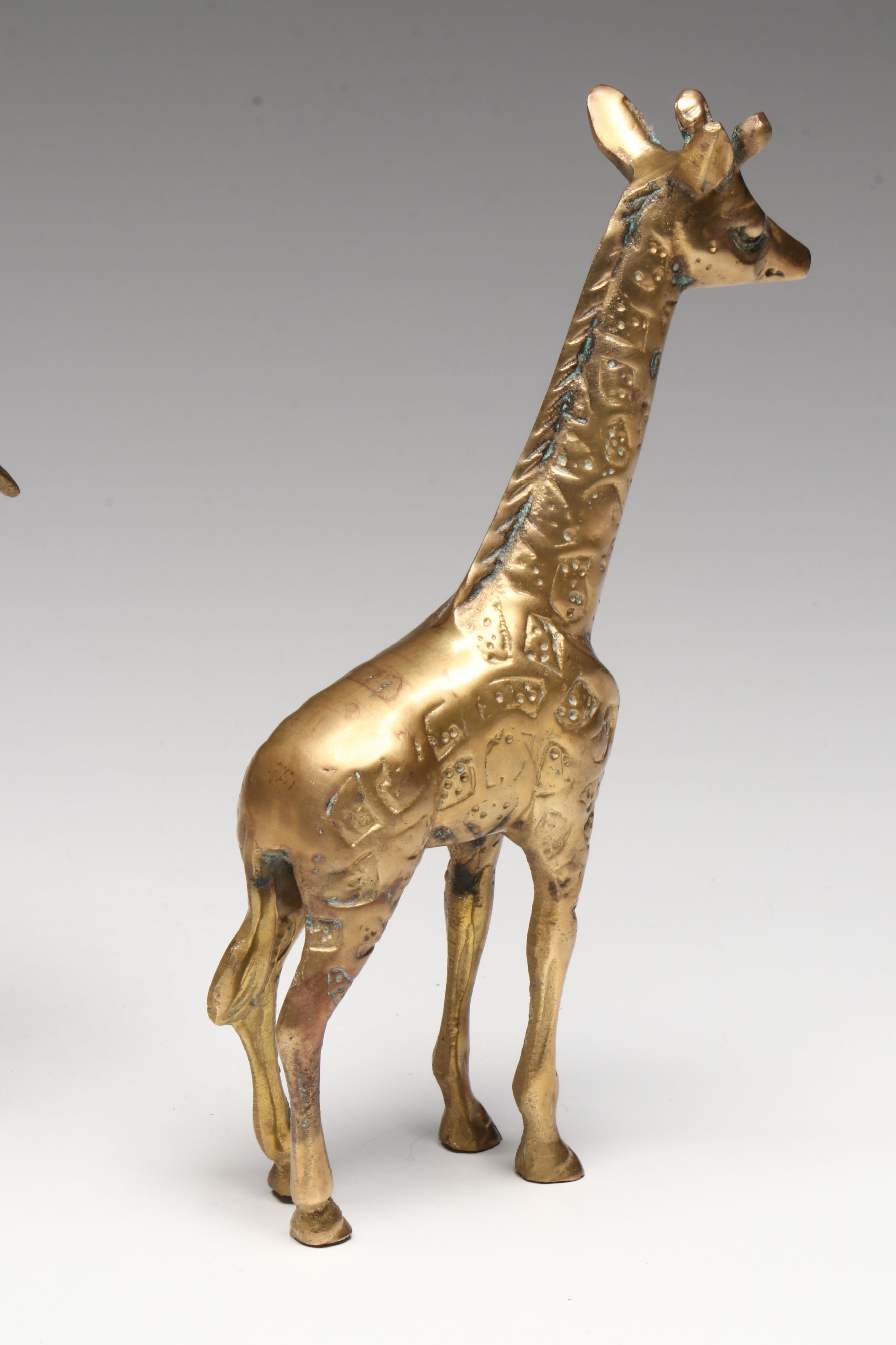 Brass Dolphin, Giraffe, and Frog with Enamel Umbrella Figurines