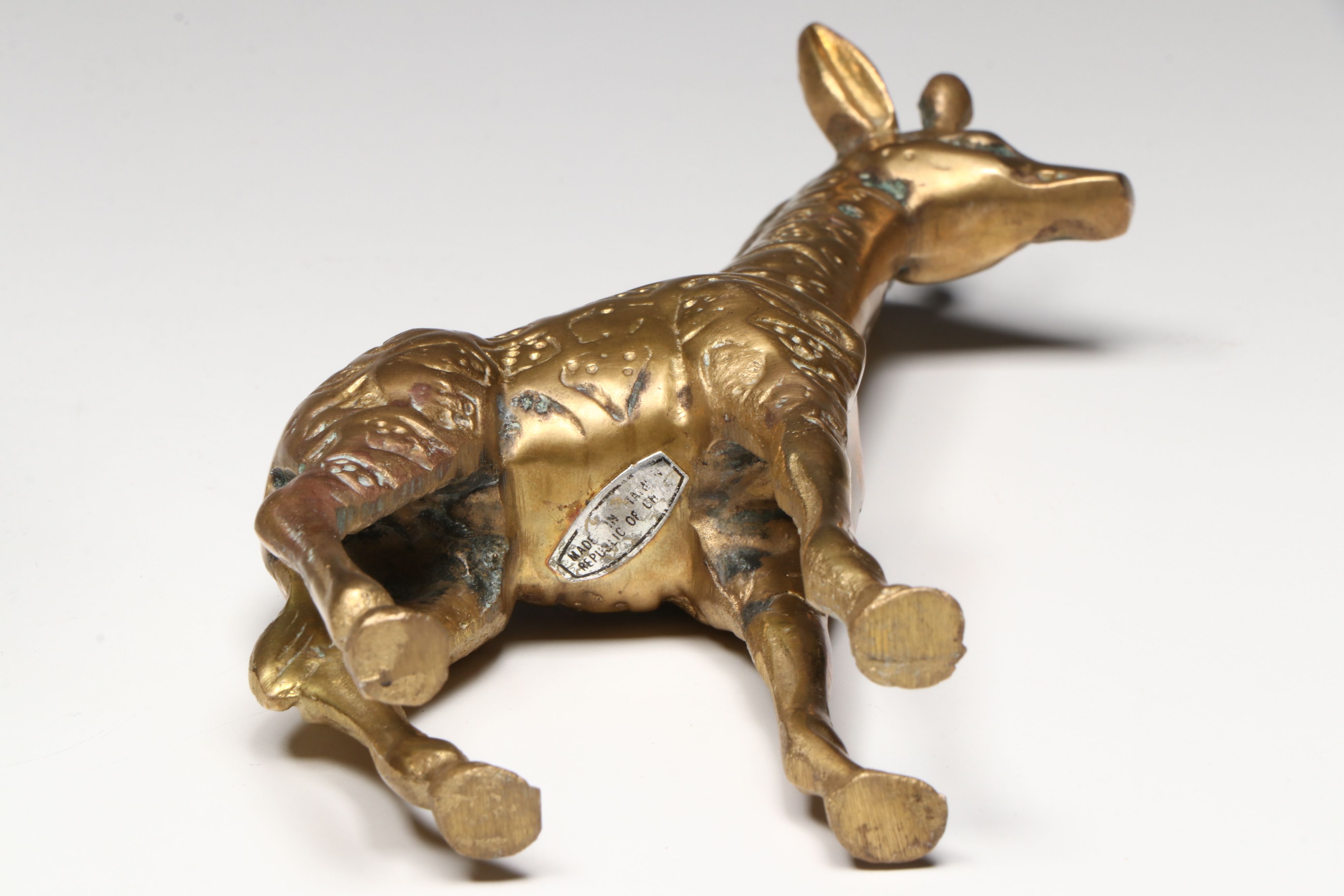 Brass Dolphin, Giraffe, and Frog with Enamel Umbrella Figurines