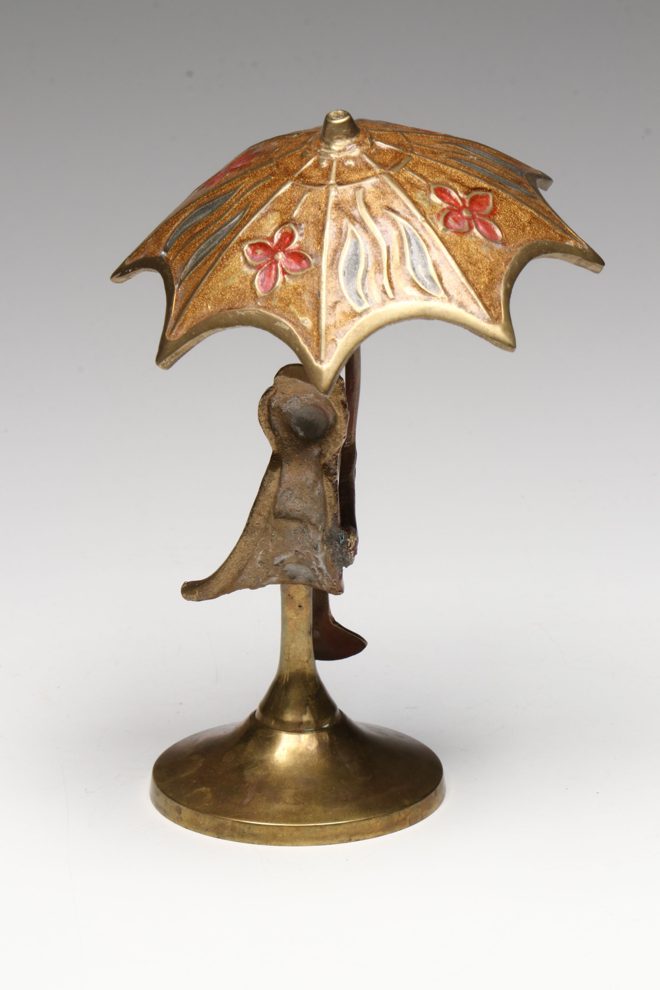Brass Dolphin, Giraffe, and Frog with Enamel Umbrella Figurines