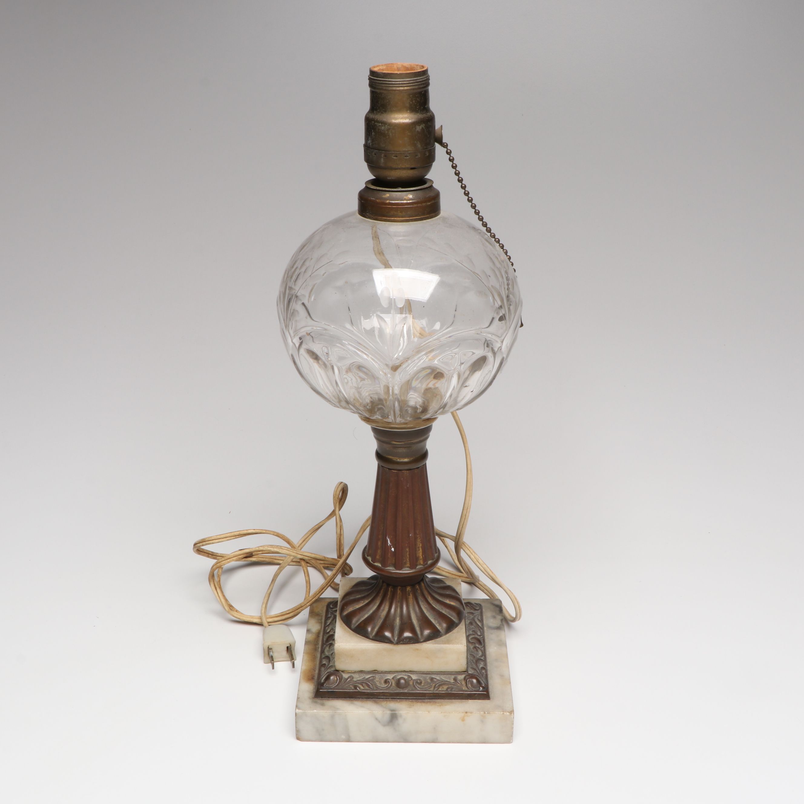 Marble Base, Amber, and More Glass Converted Oil Table Lamps