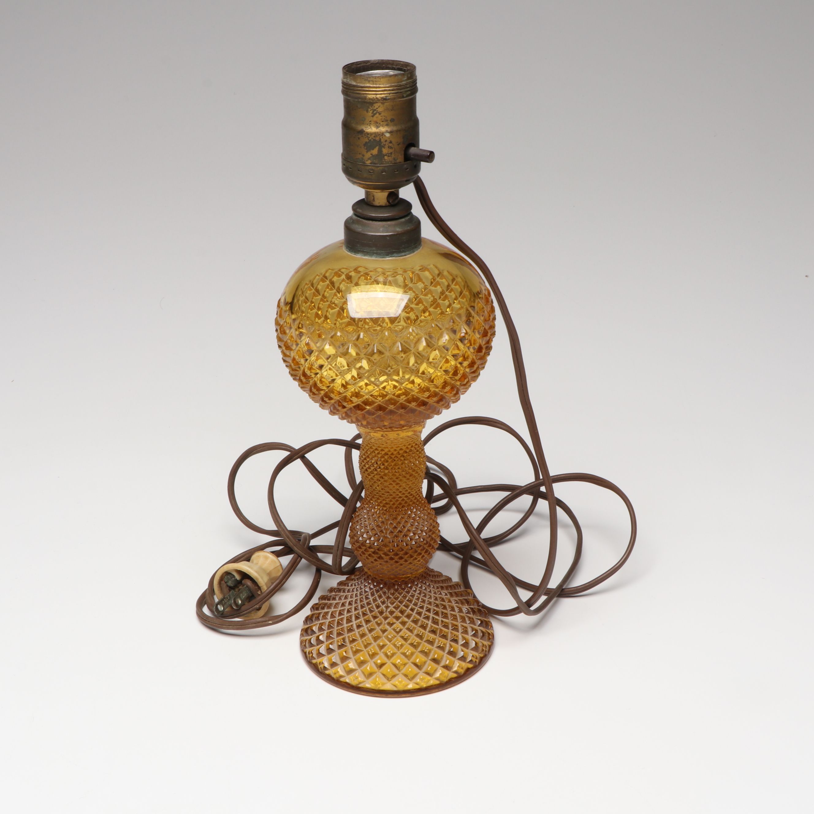 Marble Base, Amber, and More Glass Converted Oil Table Lamps