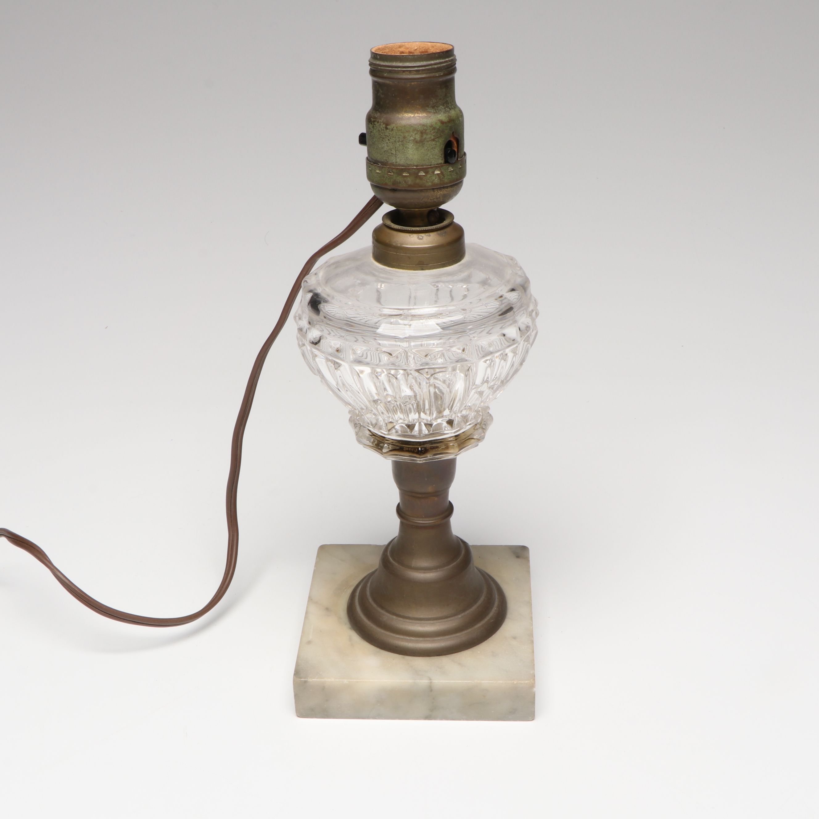 Marble Base, Amber, and More Glass Converted Oil Table Lamps