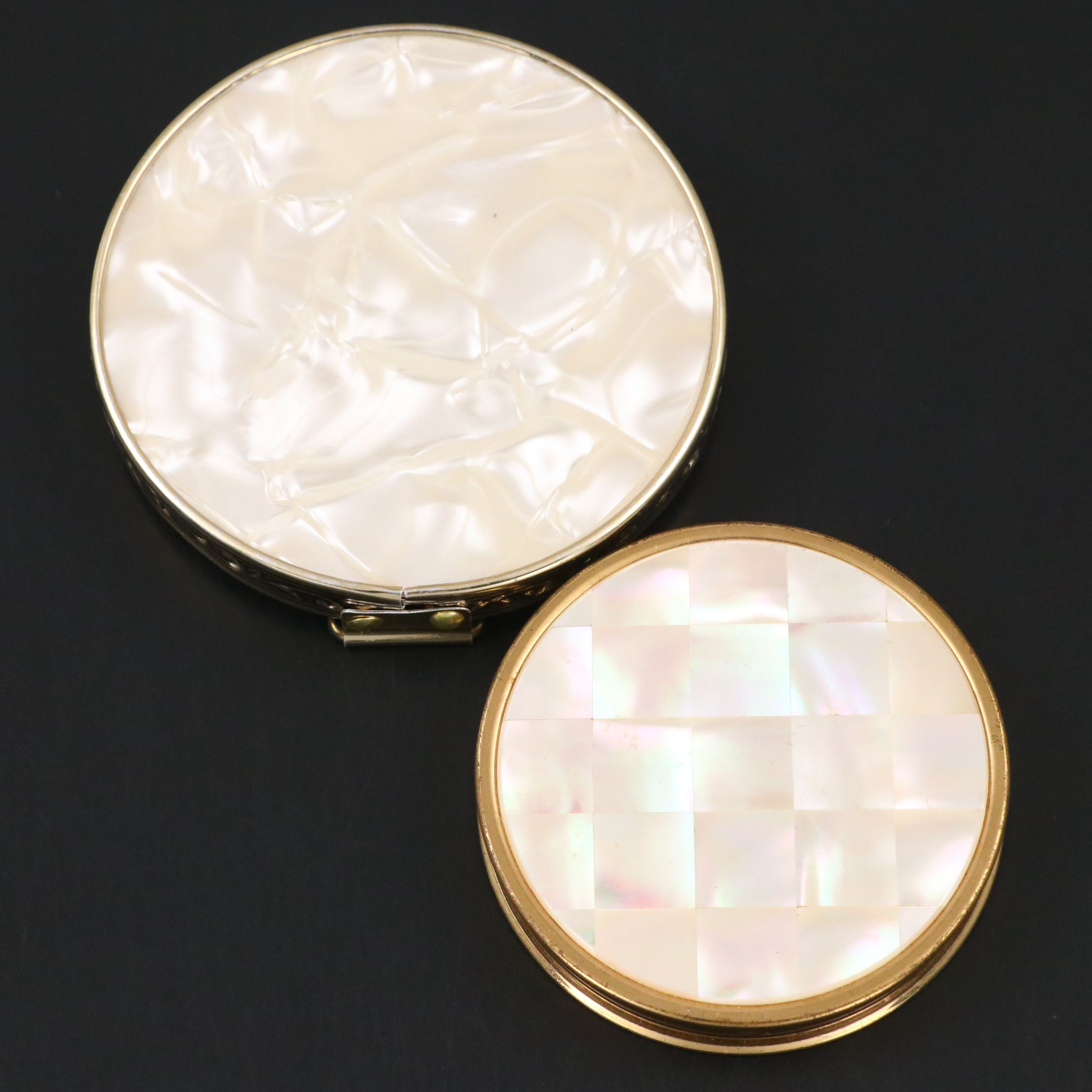 Max Factor Mother-of-Pearl and Brass Compact with Other Vintage Compact Mirror
