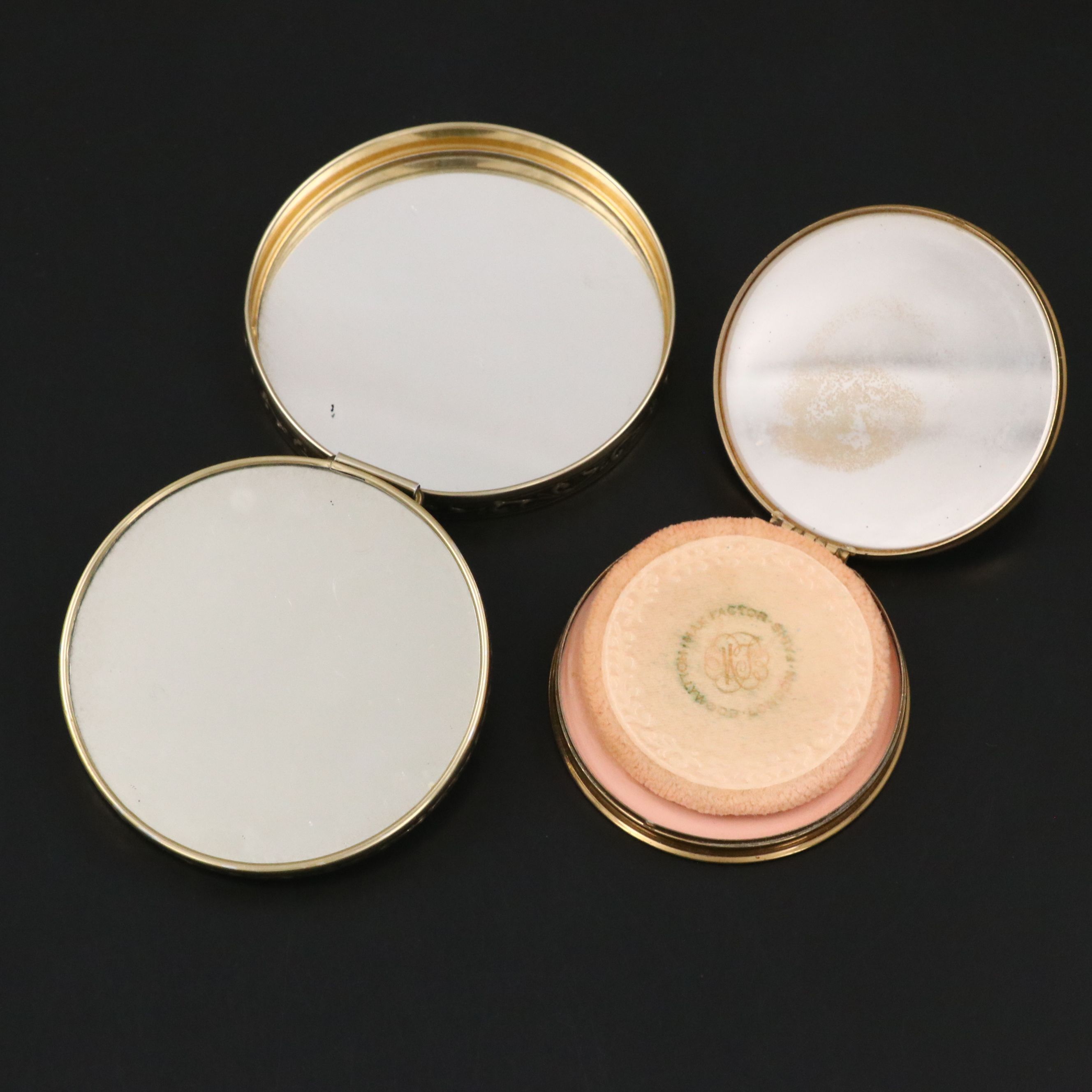 Max Factor Mother-of-Pearl and Brass Compact with Other Vintage Compact Mirror