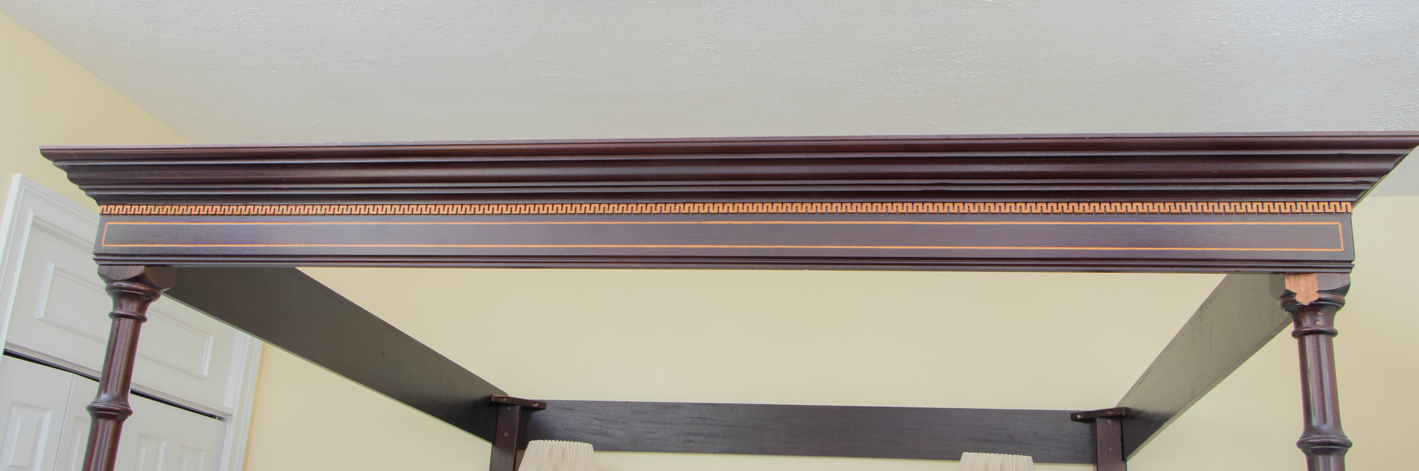 King Size Inlaid Wood Four Poster Bed Frame, Mid to Late 20th Century