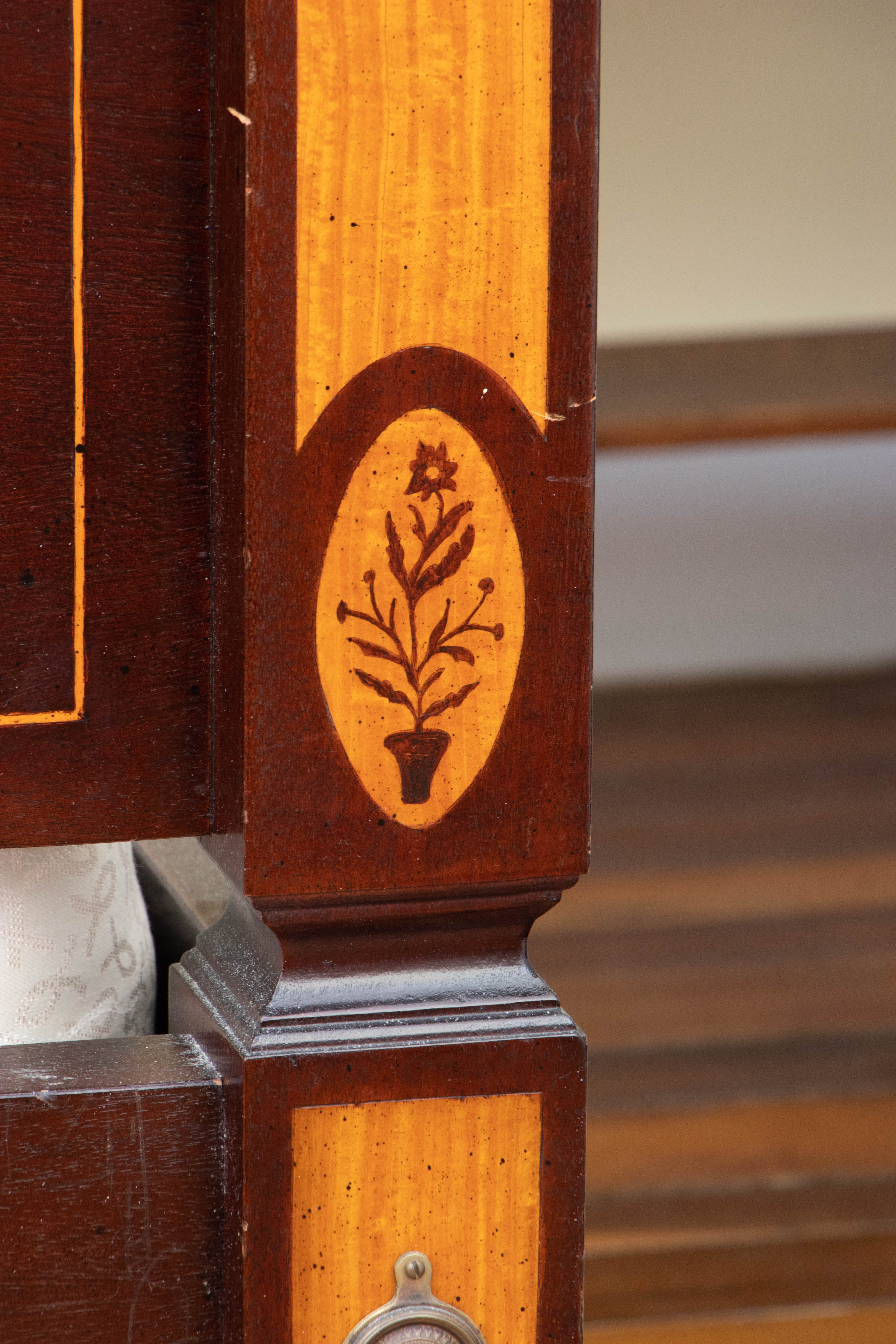 King Size Inlaid Wood Four Poster Bed Frame, Mid to Late 20th Century
