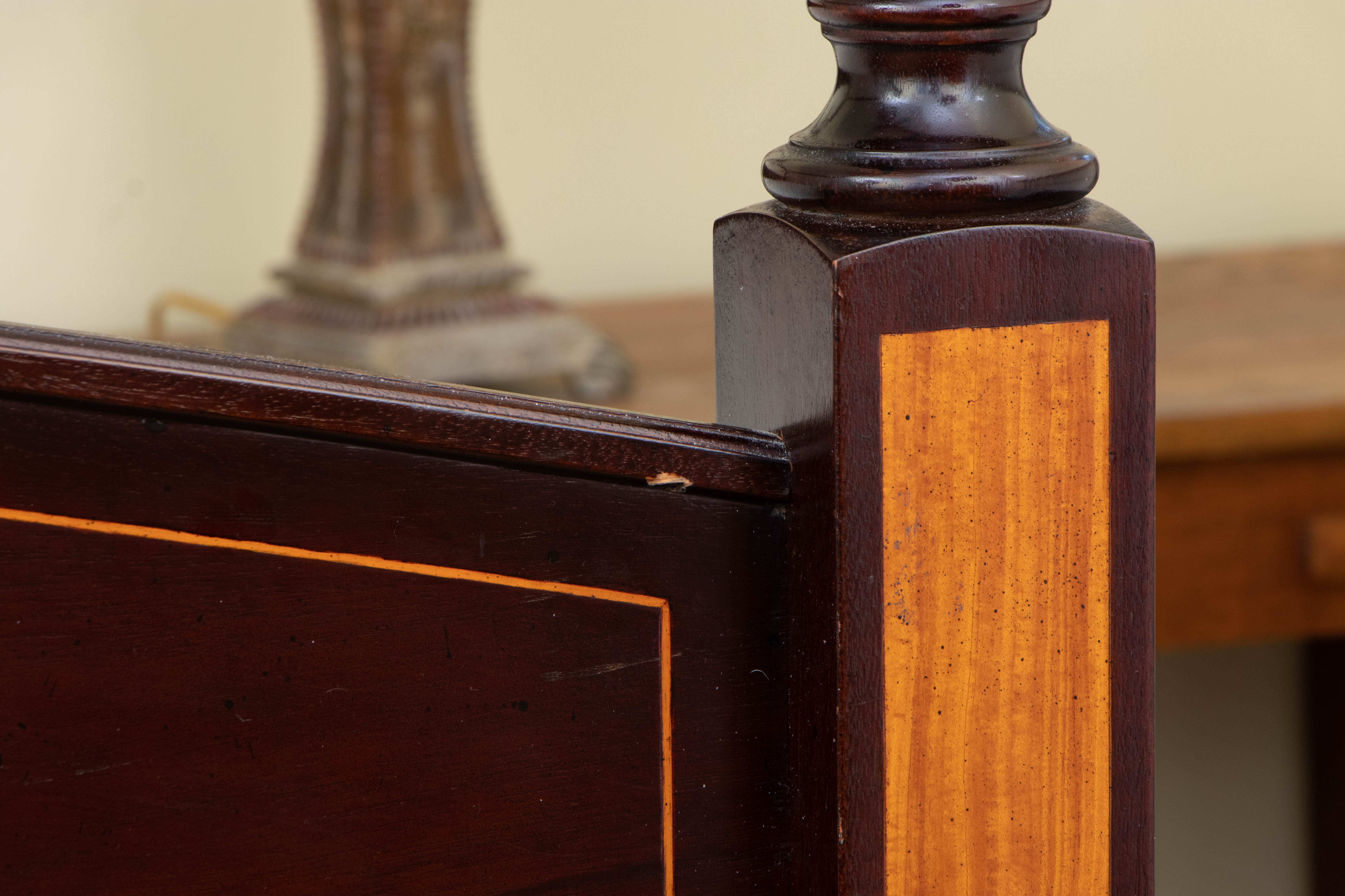 King Size Inlaid Wood Four Poster Bed Frame, Mid to Late 20th Century