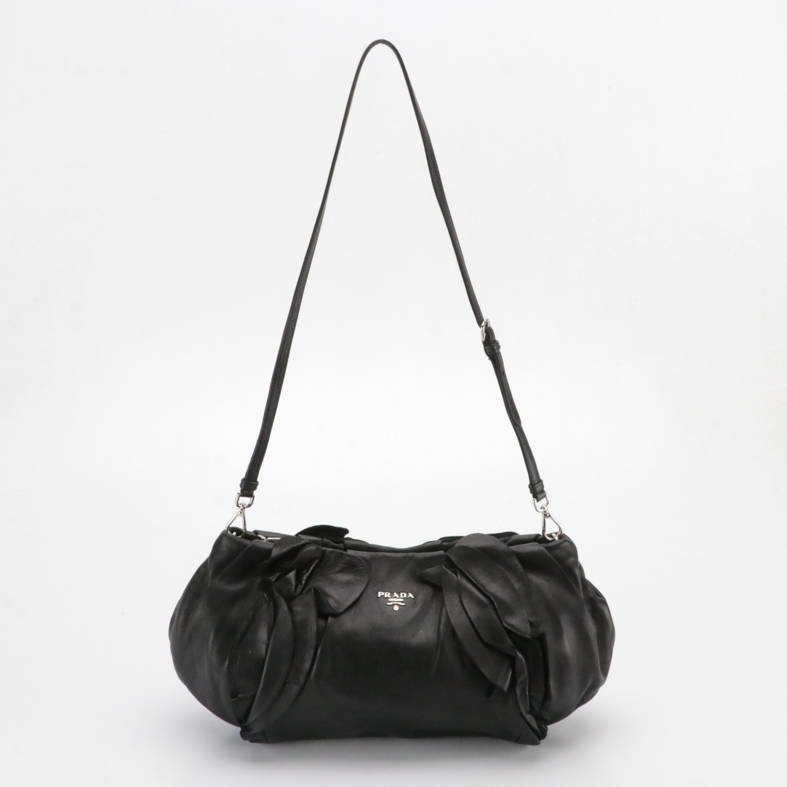 Prada Black Ruffled Lambskin Leather Shoulder Bag