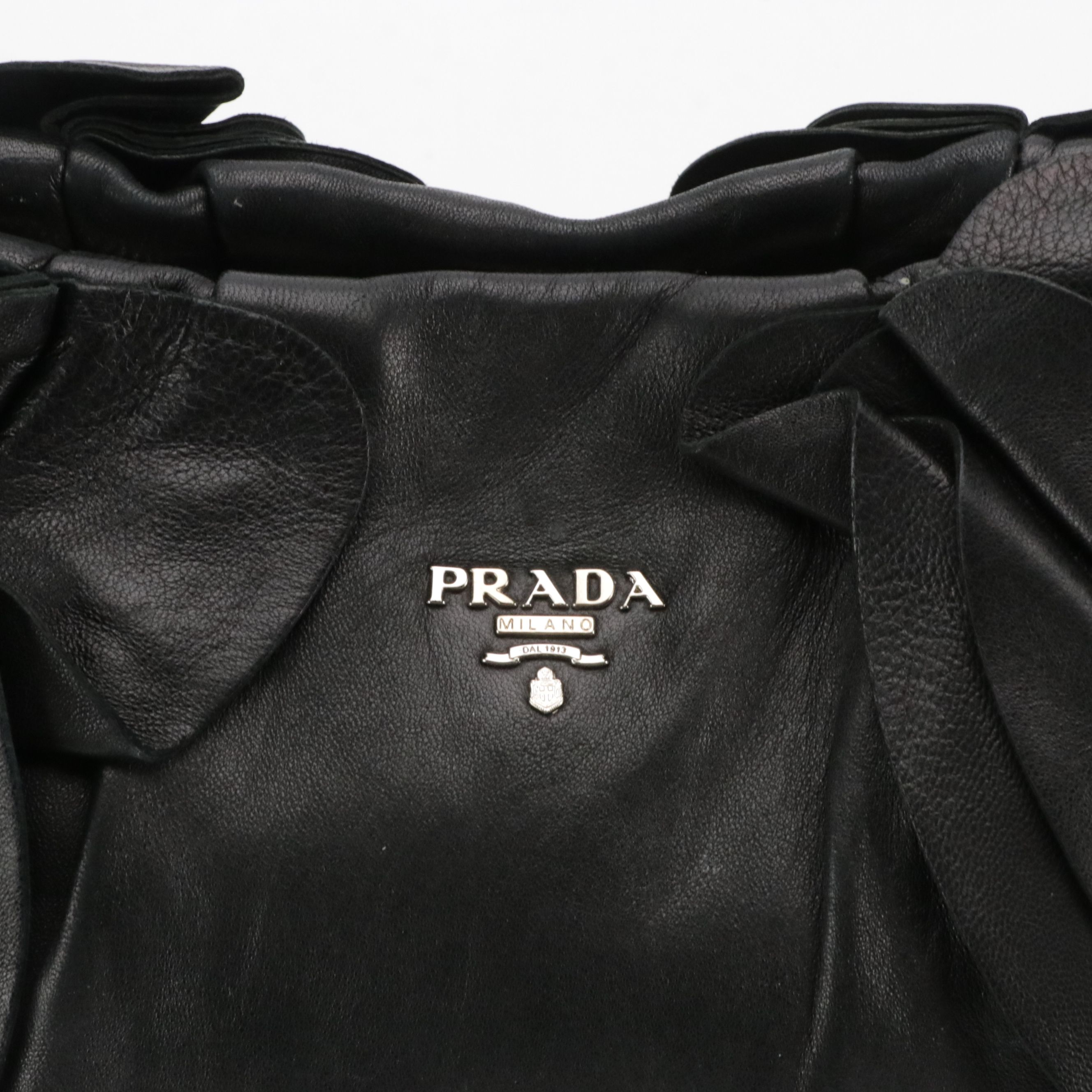 Prada Black Ruffled Lambskin Leather Shoulder Bag